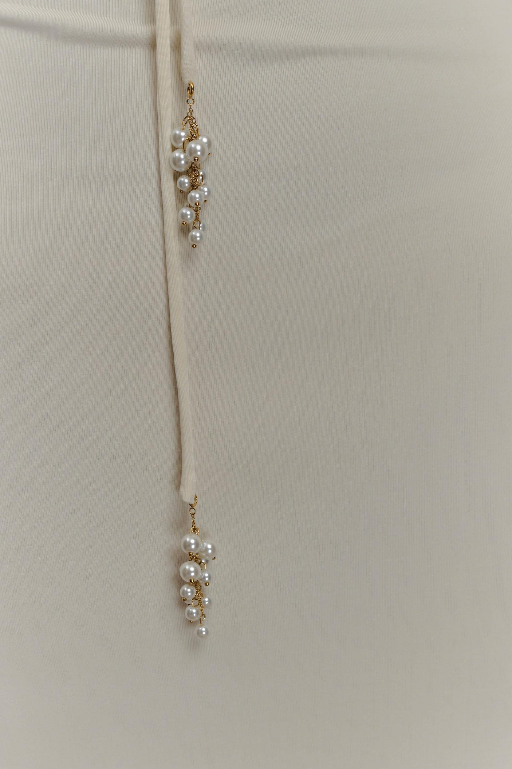 Beryl Slinky Maxi Dress With Pearls - Ivory Product Image