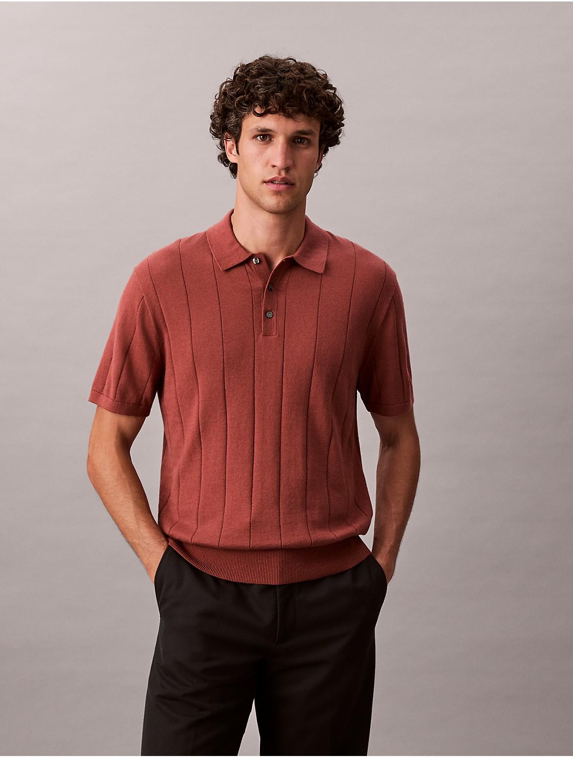 Calvin Klein Mens Wool Cotton Classic Polo Sweater - Red Product Image