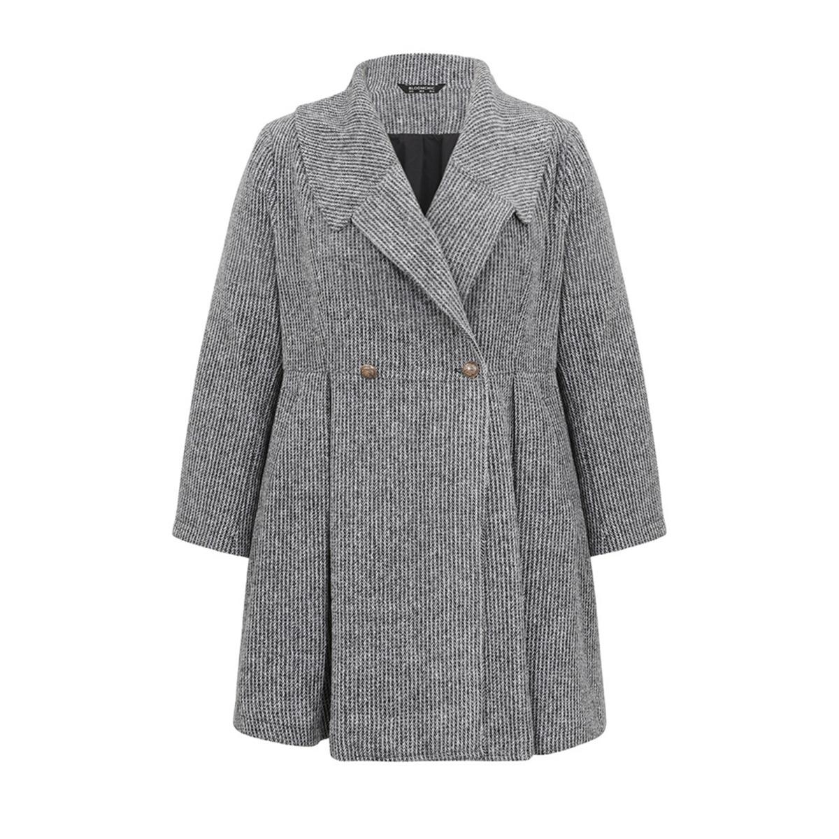 Plus Size Tweed Lapel Collar Double Breasted Plicated Detail Coat Women DimGray Casual Texture Ladies Dailywear Winter Coats BloomChic 22-24/3X Product Image