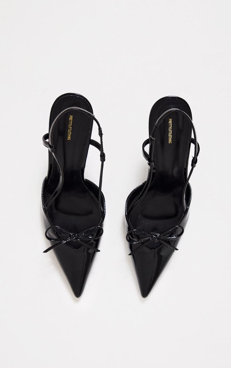 Black PU Patent Point Toe Bow Detail Mid Heel Courts Product Image