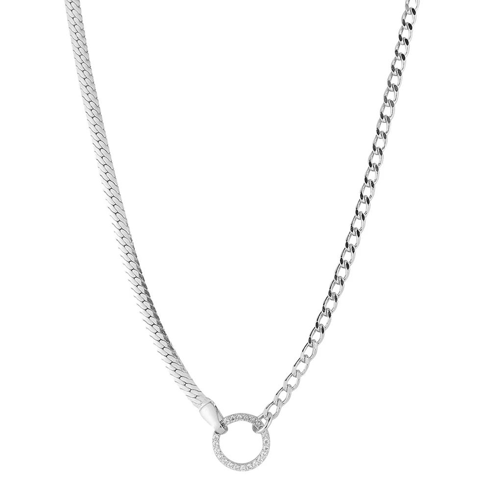 Sunkissed Sterling 14k Gold Over Silver Cubic Zirconia Curb x Snake Chain Choker, Women's, Size: 14", Silver Tone Product Image