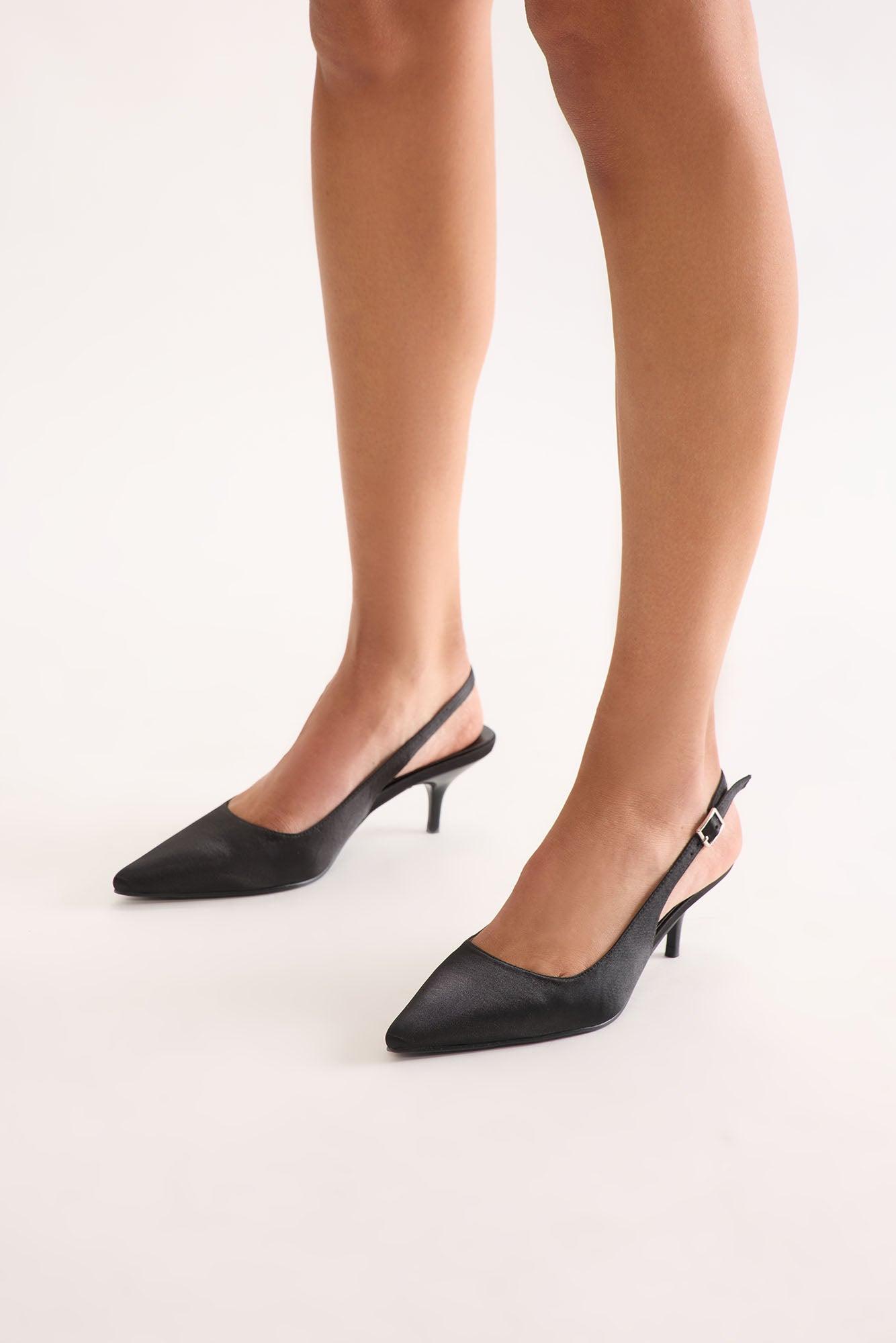 Smitten Satin Kitten Heel Pumps - Black Product Image