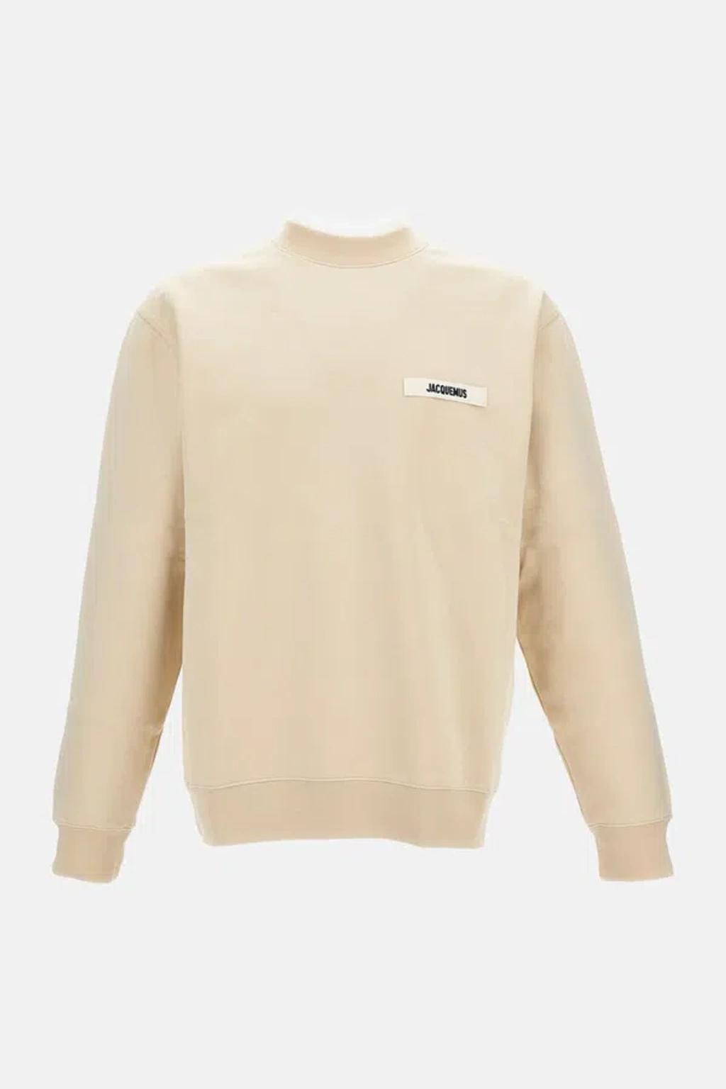JACQUEMUS Organic Cotton Fleece Sweatshirt With Gros-grain Logo In Neutral Product Image
