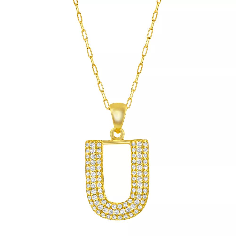 Sterling Silver Cubic Zirconia Block Initial Necklace, Women's, Size: 16-18" ADJ, H Product Image