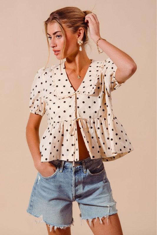 Vintage Polka Dot Bow Tie Blouse Product Image
