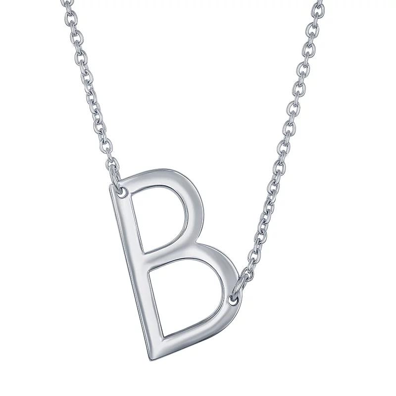 Sterling Silver Sideways Initial Necklace, Womens Sterling B Product Image