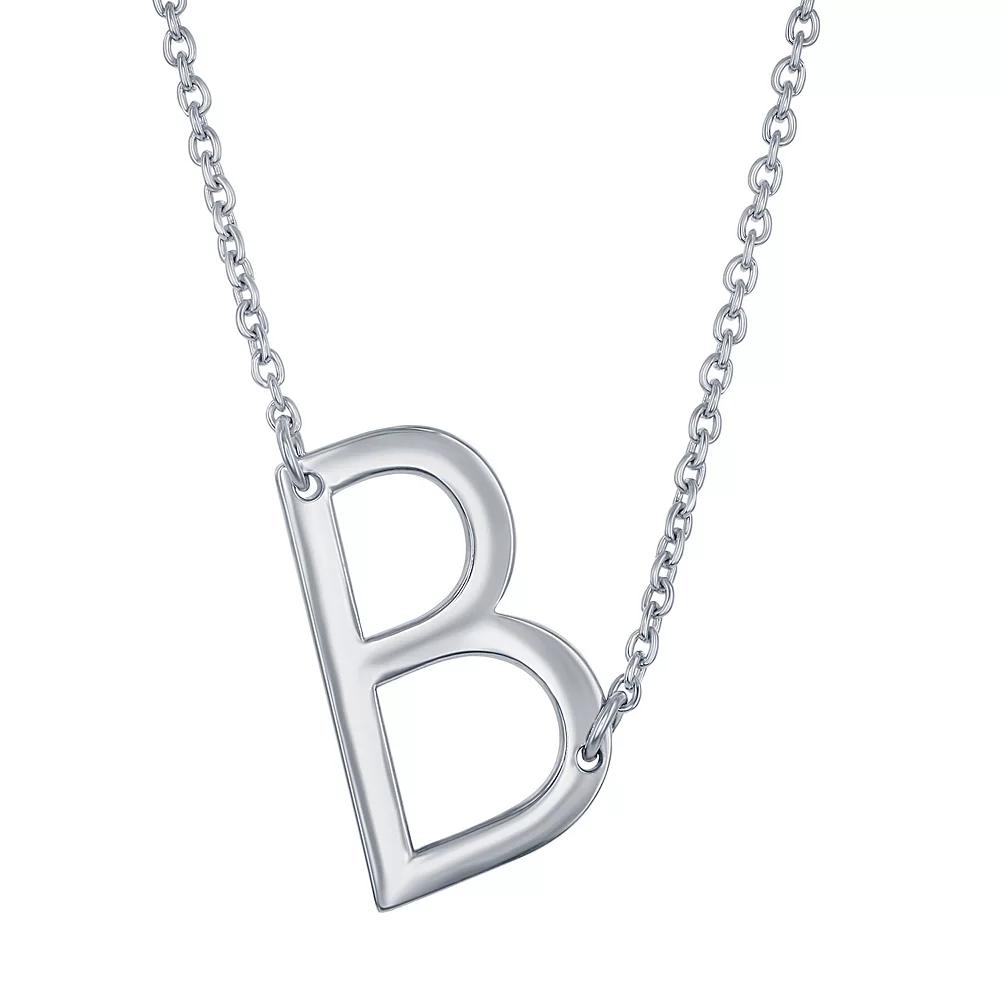 Sterling Silver Sideways Initial Necklace, Womens Sterling B Product Image