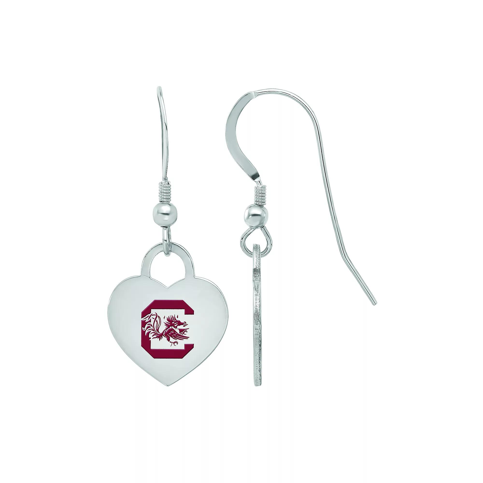 LogoArt Sterling Silver South Carolina Enamel Heart Drop Earrings, Women's Product Image