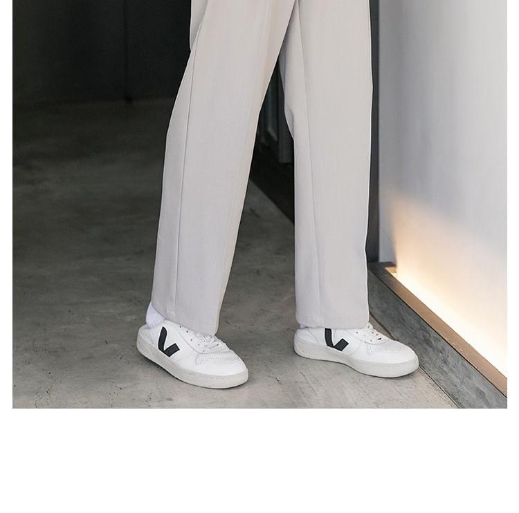 Mid Rise Plain Straight Leg Dress Pants Product Image