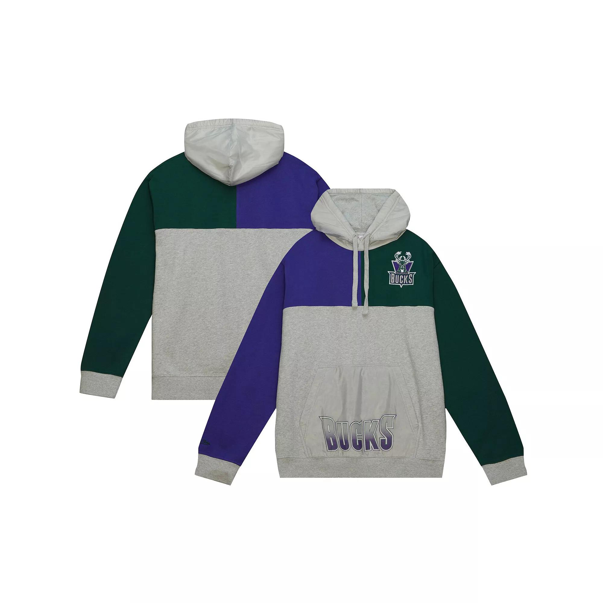 Mens Mitchell & Ness Heather Gray Milwaukee Bucks Tie-Breaker Fleece Pullover Hoodie Product Image
