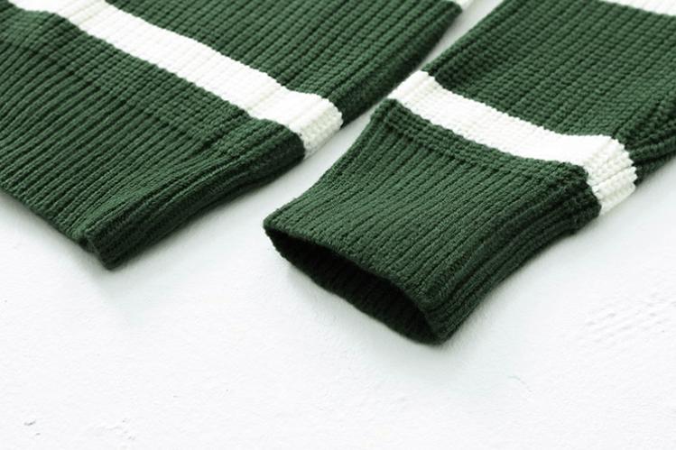 RT No. 11527 KNIT STRIP POLO ZIP-UP SWEATER Product Image