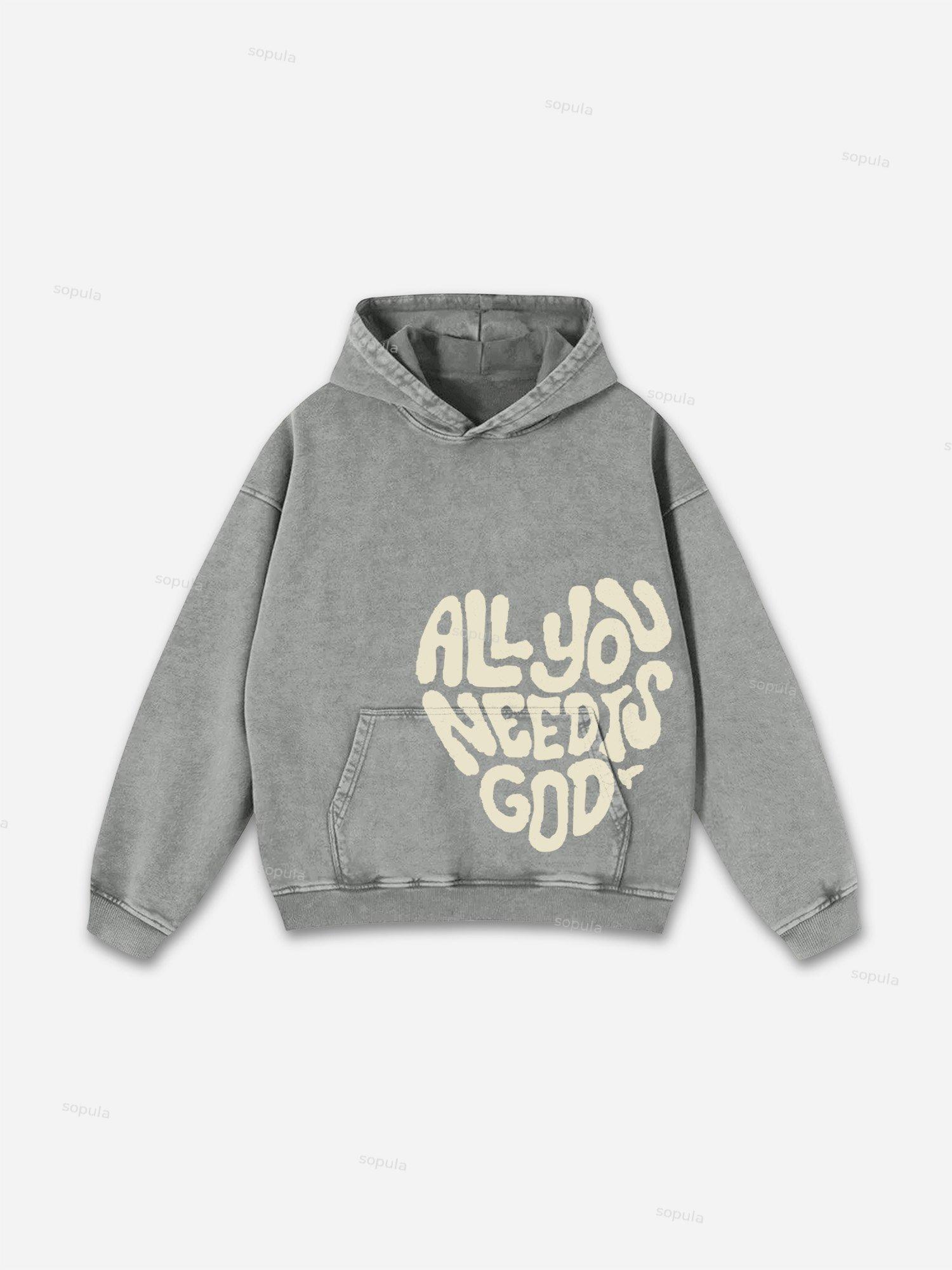 Sopula All You Need Is God Graphic Acid Washed Oversized Hoodie Product Image