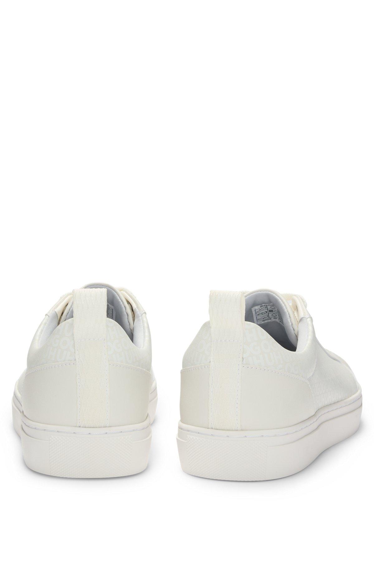 HUGO - Faux-leather trainers with tonal monograms - White Product Image