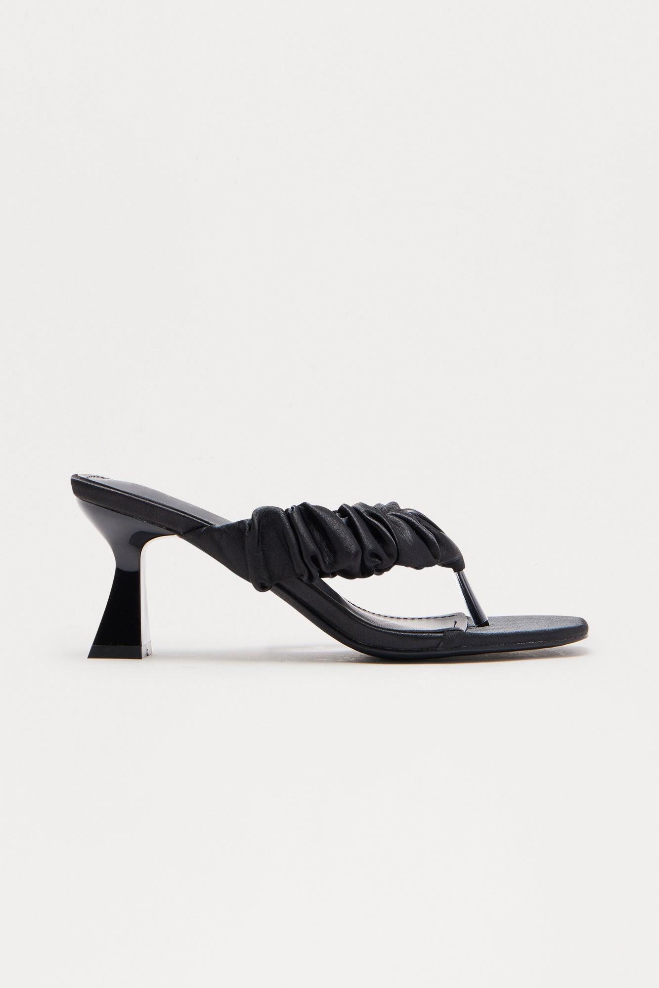 Sandrine Satin Thong Heels - Black Female Product Image