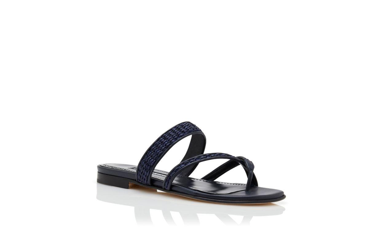 SUSARA Navy Blue Raffia Flat Sandals Product Image