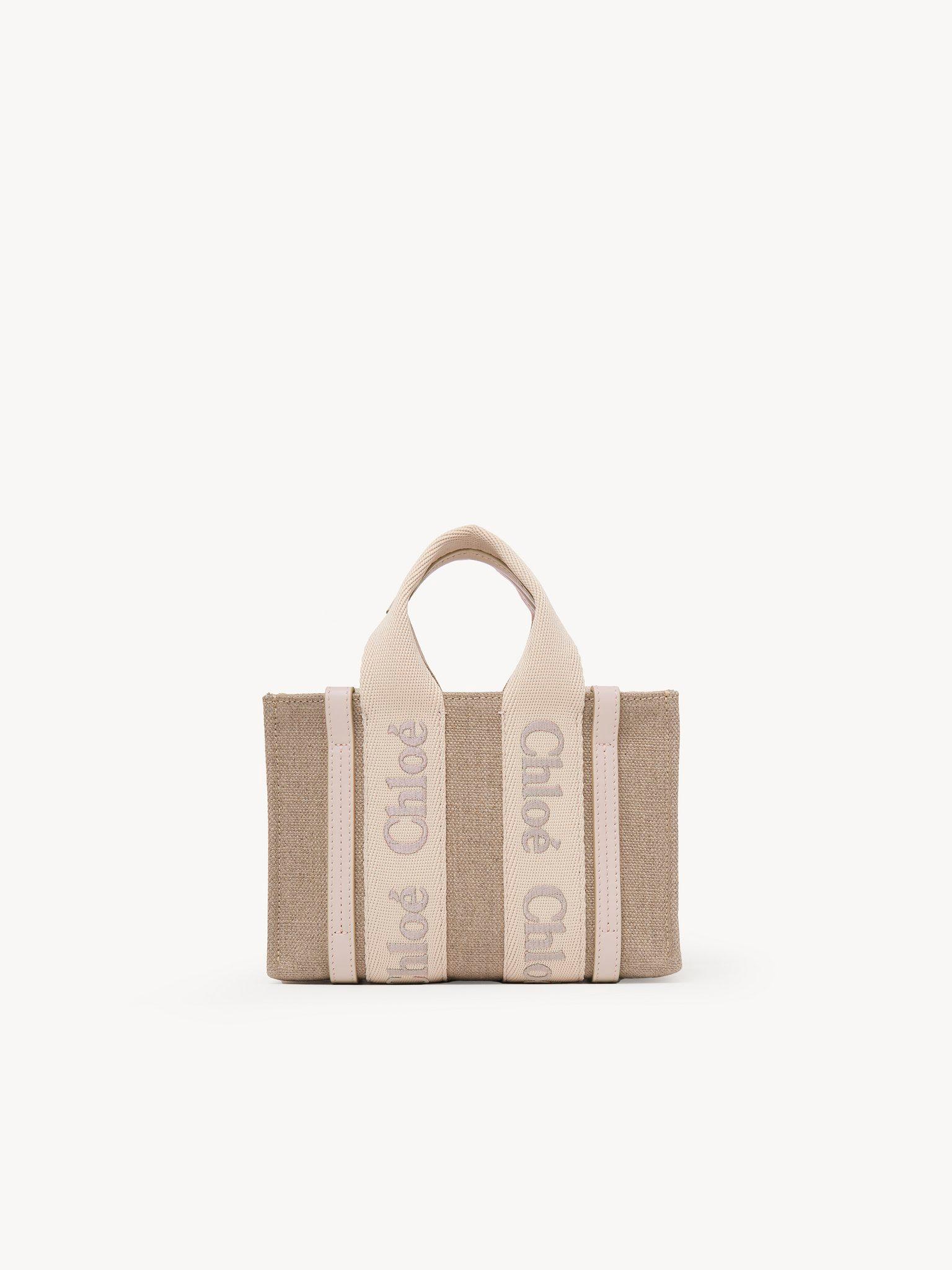 Mini Woody tote bag in linen & leather Product Image