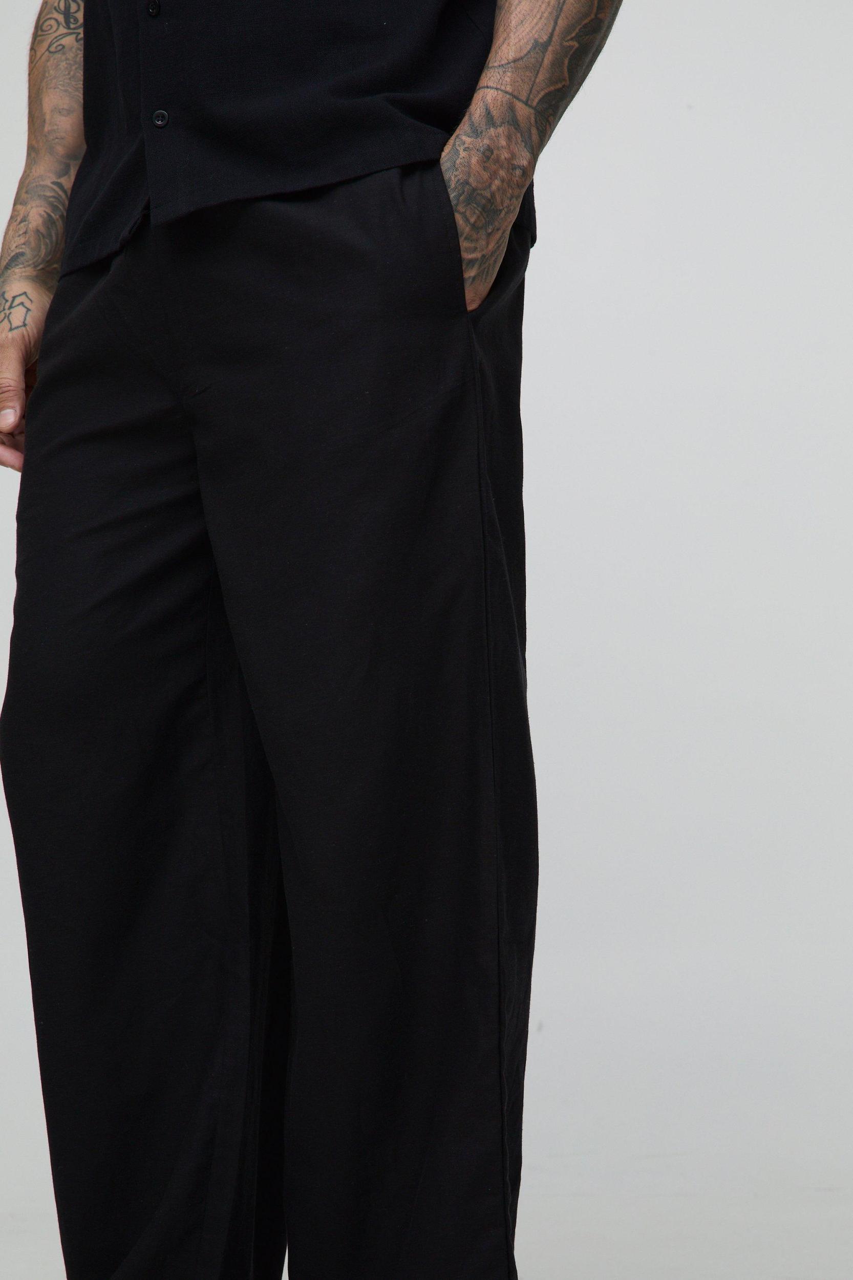 Tall Linen Look Elasticated Waist Baggy Trousers | boohooMAN USA Product Image