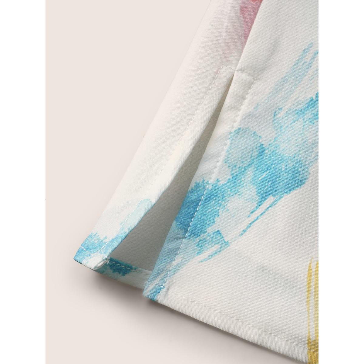 Plus Size Multicolor Brush Print Pleated Ruffle Cap Sleeve Blouse Women Elegant Cap Sleeve Mock Neck Everyday Blouses BloomChic 26/4X Product Image