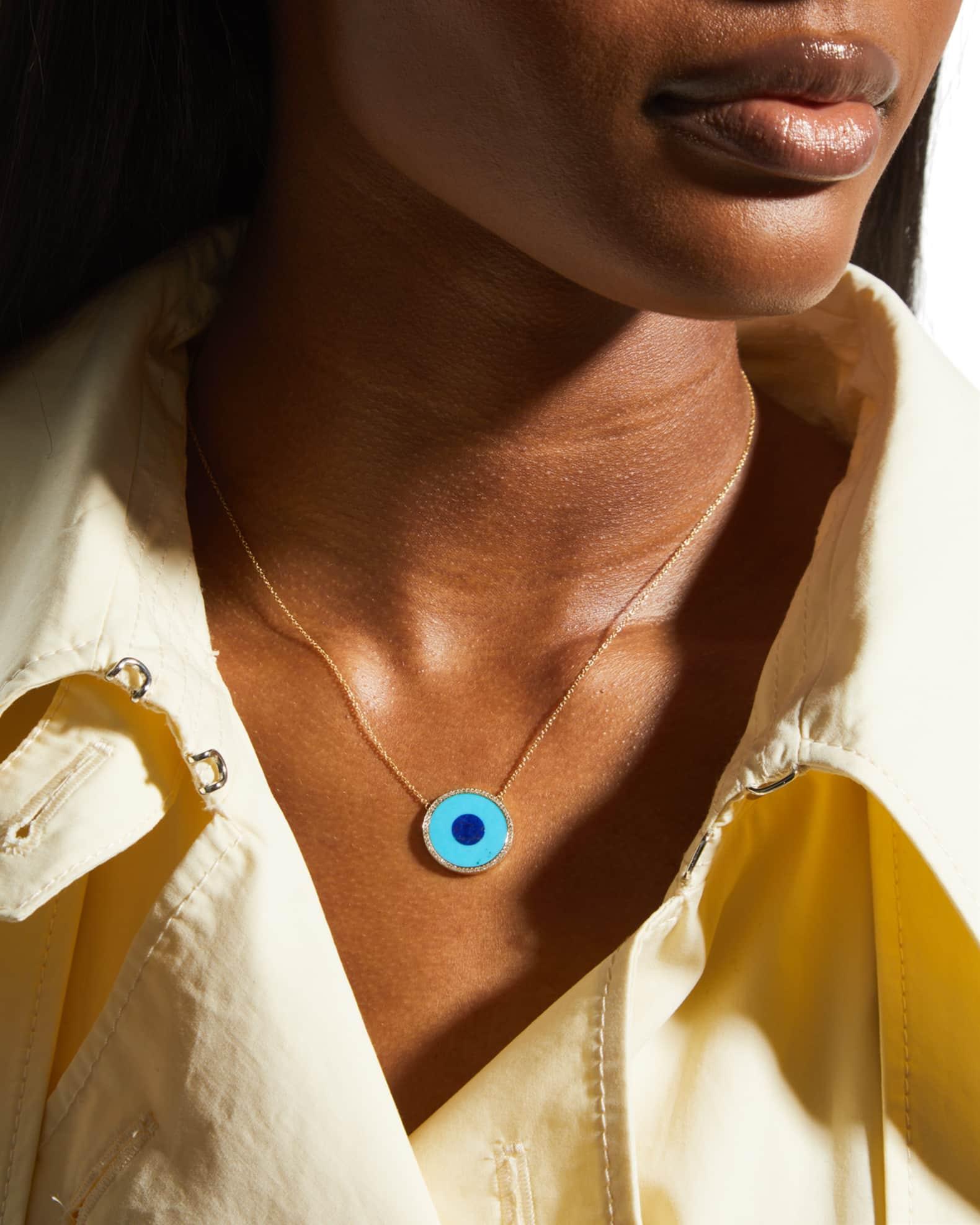 Lapis and Turquoise Evil Eye Necklace with Diamonds Product Image