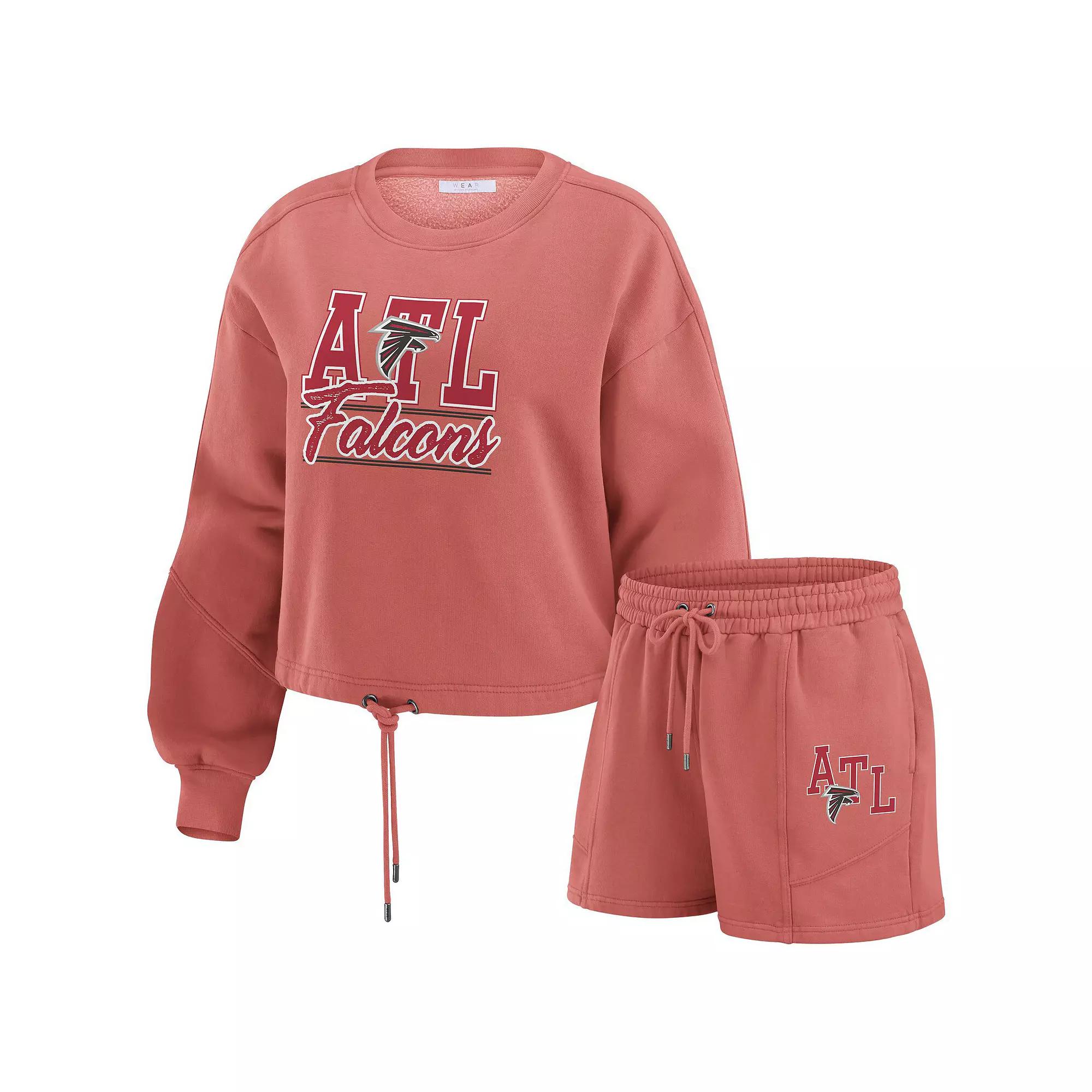 Women's WEAR by Erin Andrews Red Atlanta Falcons Washed Fleece Long Sleeve T-Shirt & Shorts Lounge Set,  Product Image