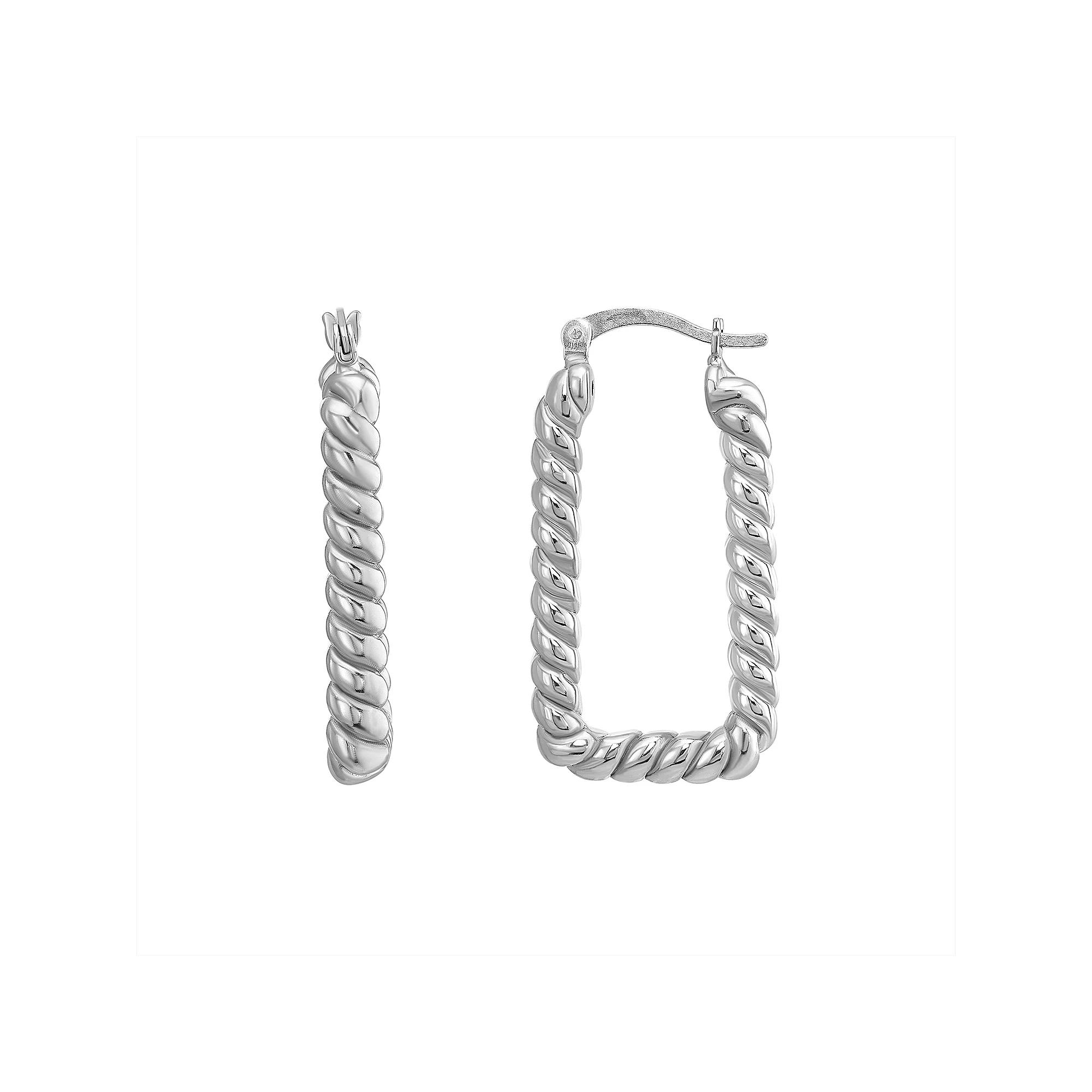 Argento Forte Platinum Over Silver Rectangle Hoop Earrings, Women's, Silver Tone Product Image