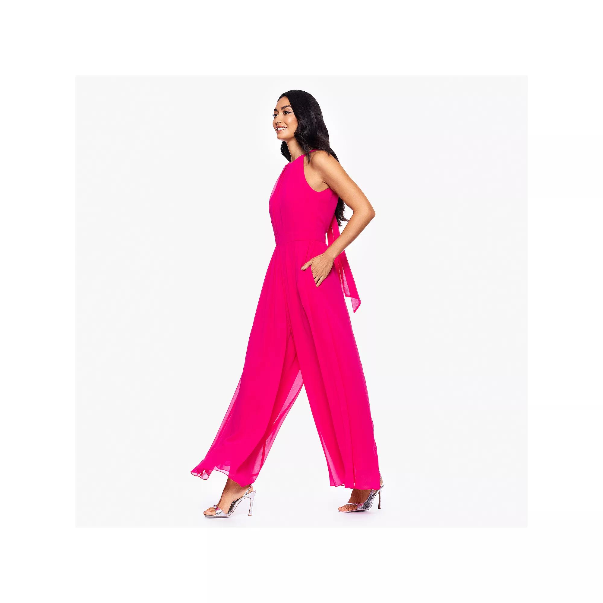Women's BA Nites Pleat Bodice Chiffon Halter Jumpsuit, Size: 12, Pink Product Image