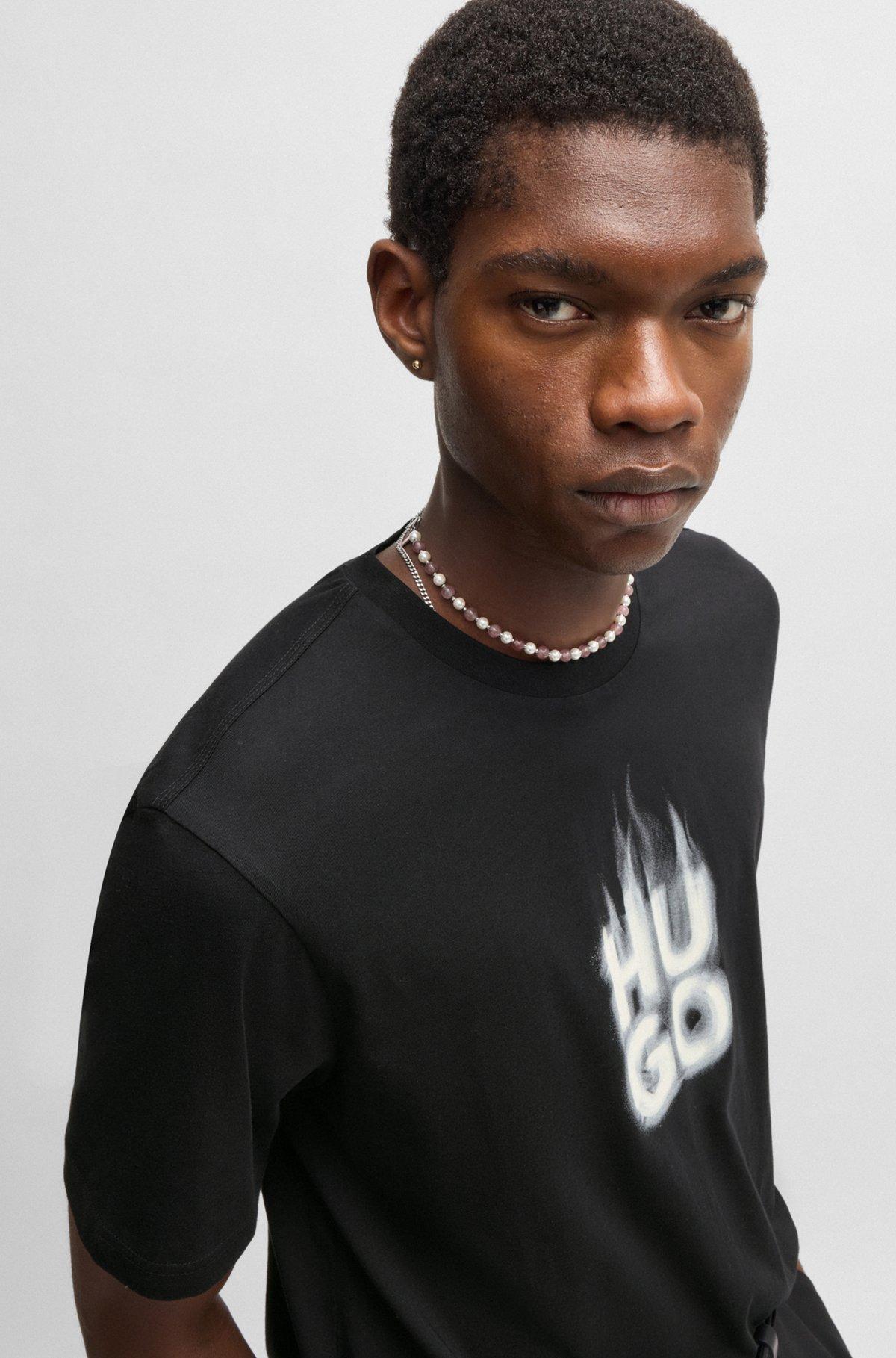 Cotton-jersey T-shirt with stacked smoke logo Product Image