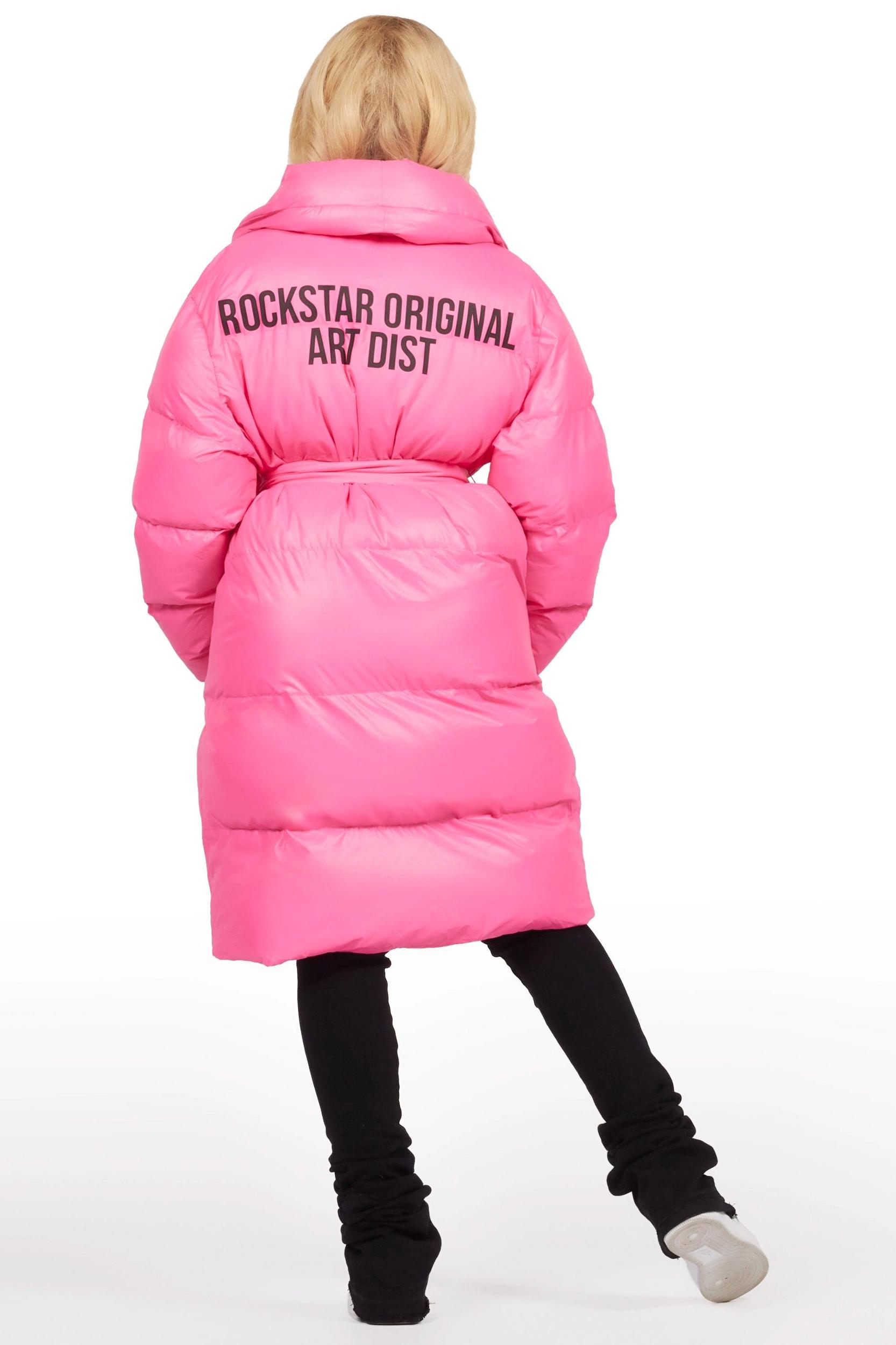 Sehrazat Hot Pink Long Wrap Puffer Jacket Female Product Image