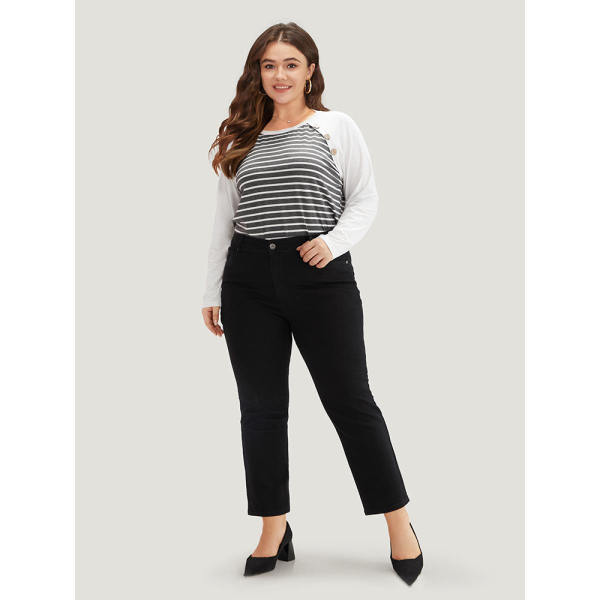 Plus Size Plain Black Wash Zipper Fly Jeans Women Black Casual Plain Plain High stretch Pocket Jeans BloomChic 22/3X Product Image