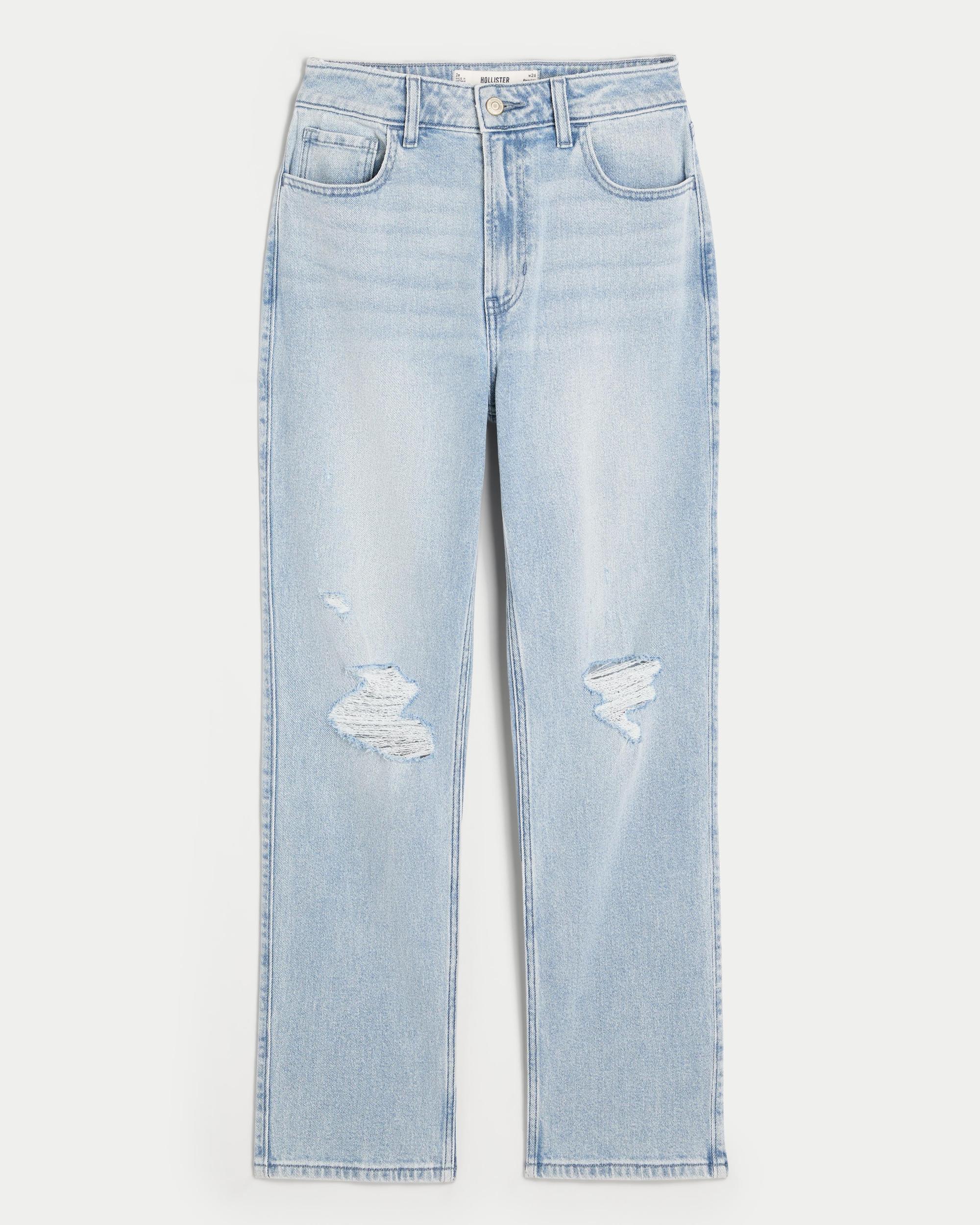 Ultra High-Rise Distressed Medium Wash 90s Straight Jeans Product Image