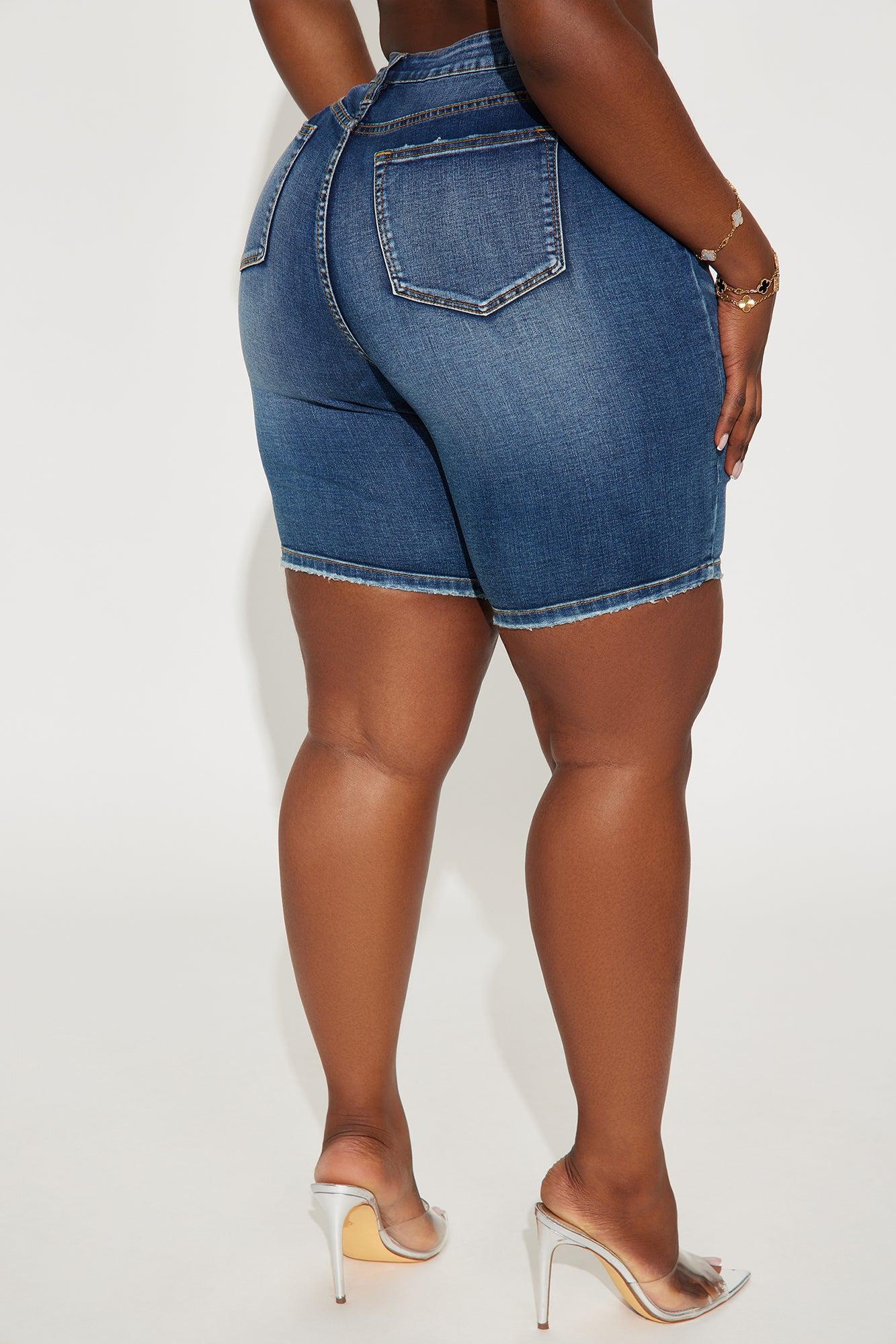 On The List Deluxe Stretch Bermuda Shorts - Dark Wash Product Image