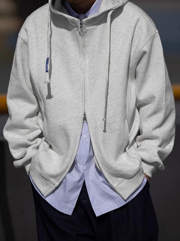 Men's Solid Double Zip Hooded Jacket Product Image