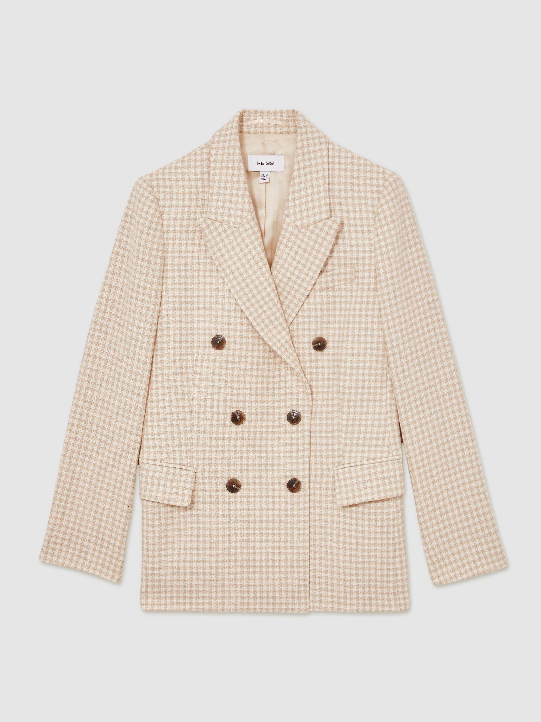 Petite Double Breasted Check Blazer With Wool in Neutral Check Product Image