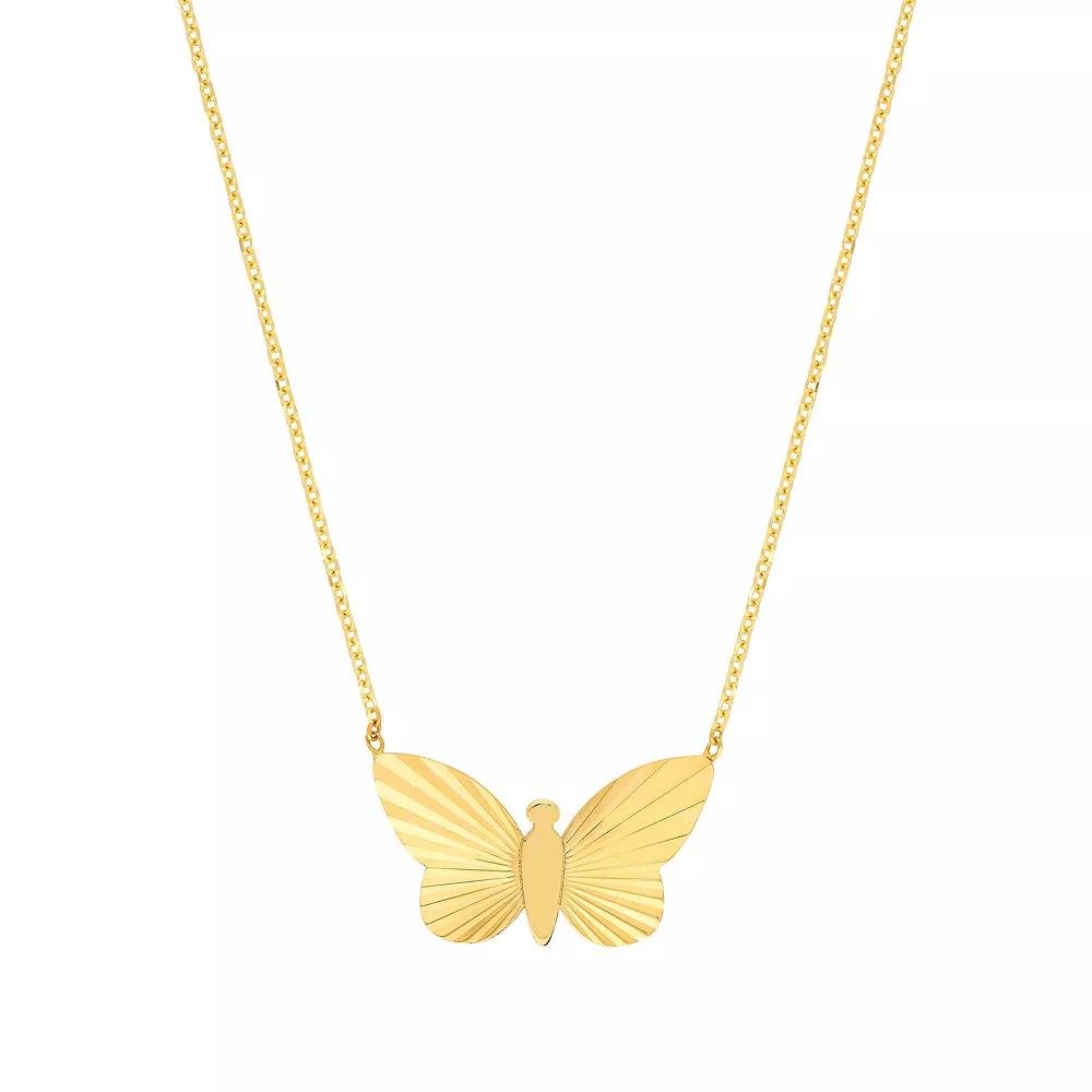 14k Gold Fluted Butterfly Pendant Necklace, Women's, Size: 18" Product Image