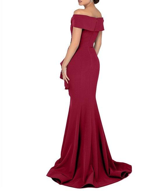 Terani Couture Off-the-Shoulder Short Sleeve Peplum Beaded Applique Mermaid Gown Product Image