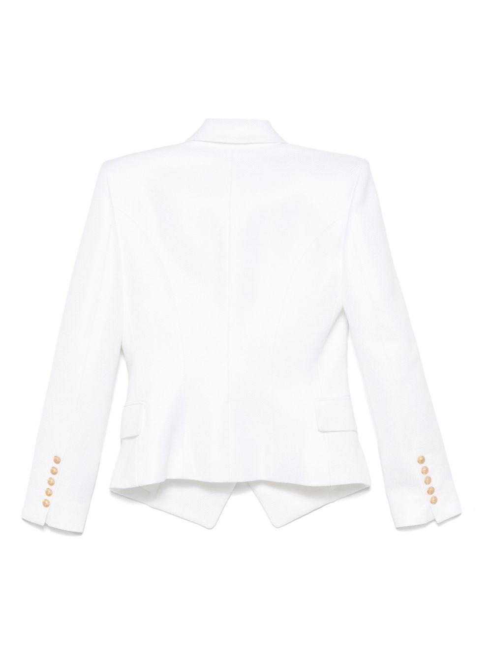 BALMAIN Double-breasted Structured Denim Blazer With Peak Lapel In White Product Image