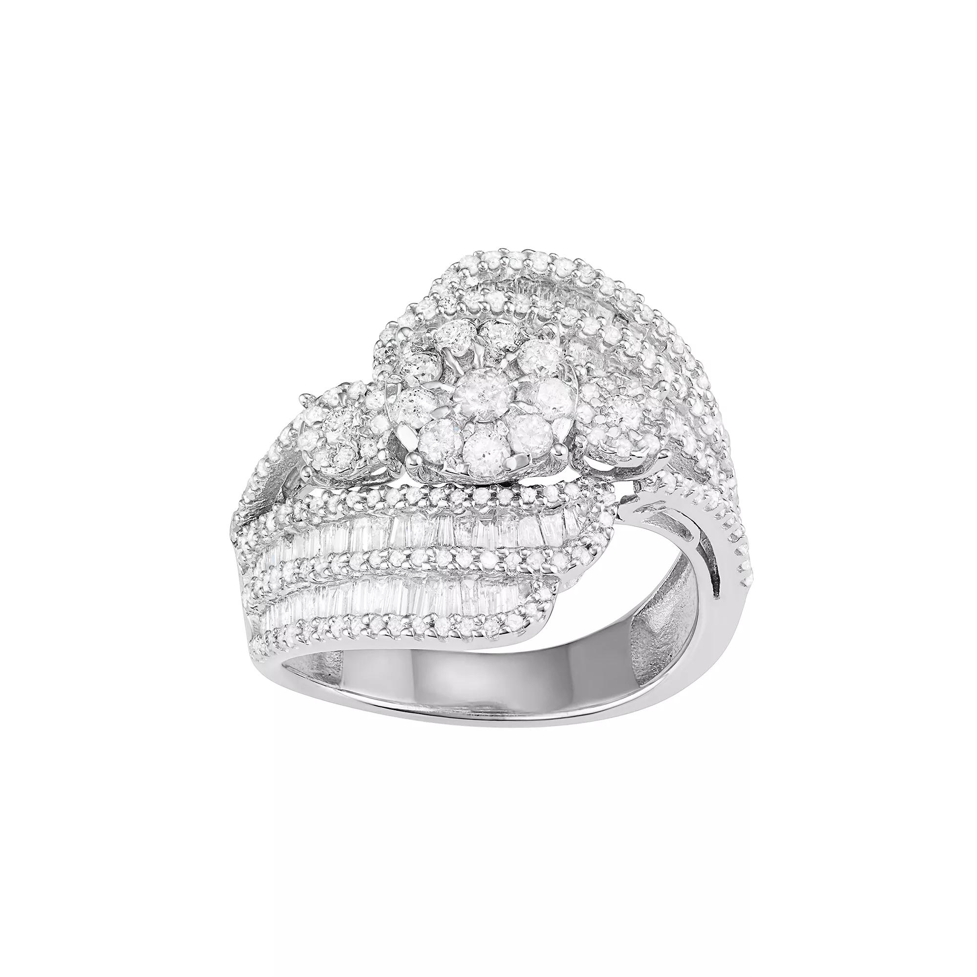 Jewelexcess 10k White Gold 1 1/2 Carat T.W. Diamond Flower Swirl Ring, Women's, Size: 7 Product Image