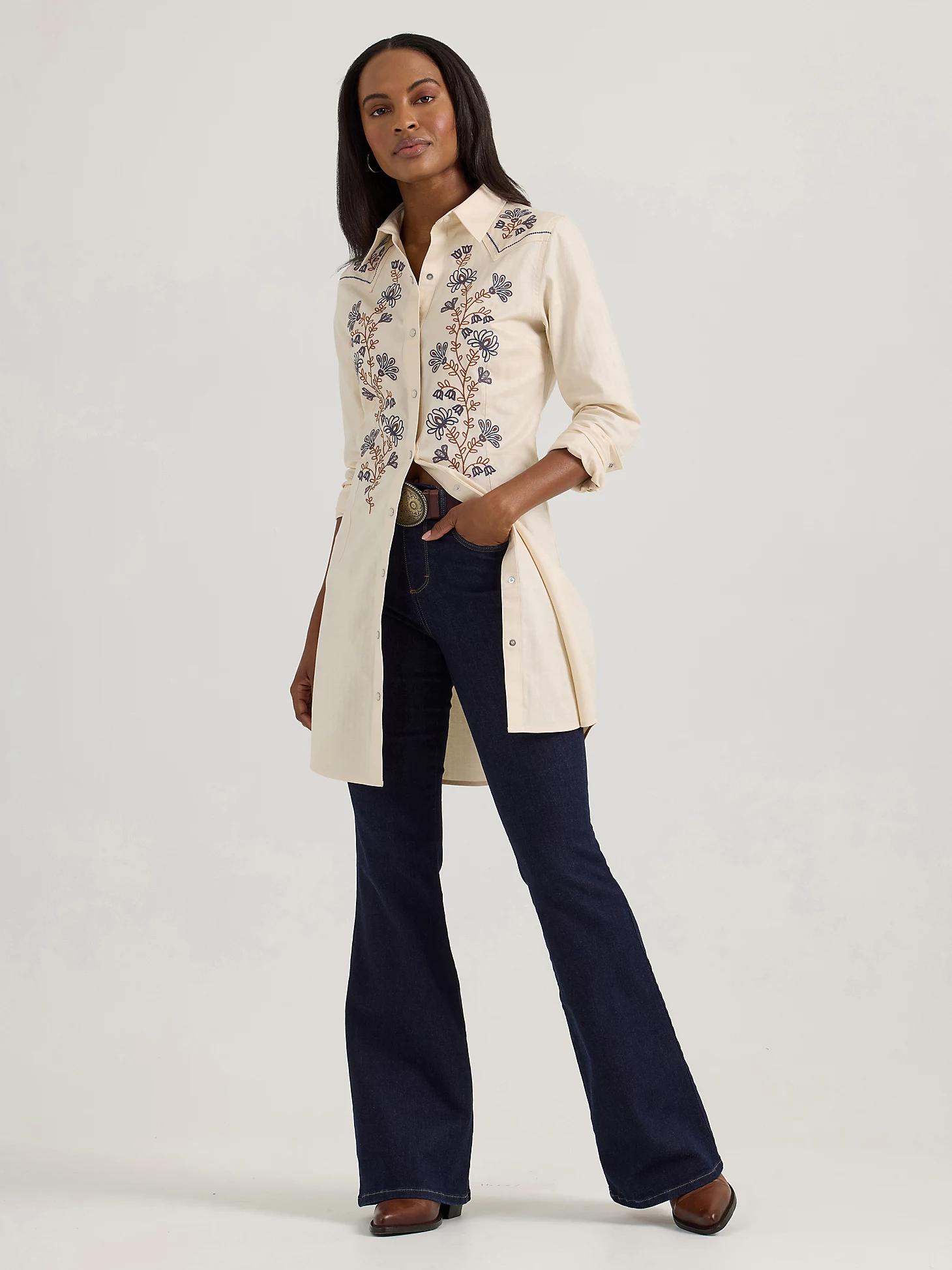 Women's Embroidered Wildflower Western Snap Shirt Dress | Women's DRESSES & JUMPSUITS | Wrangler® Product Image