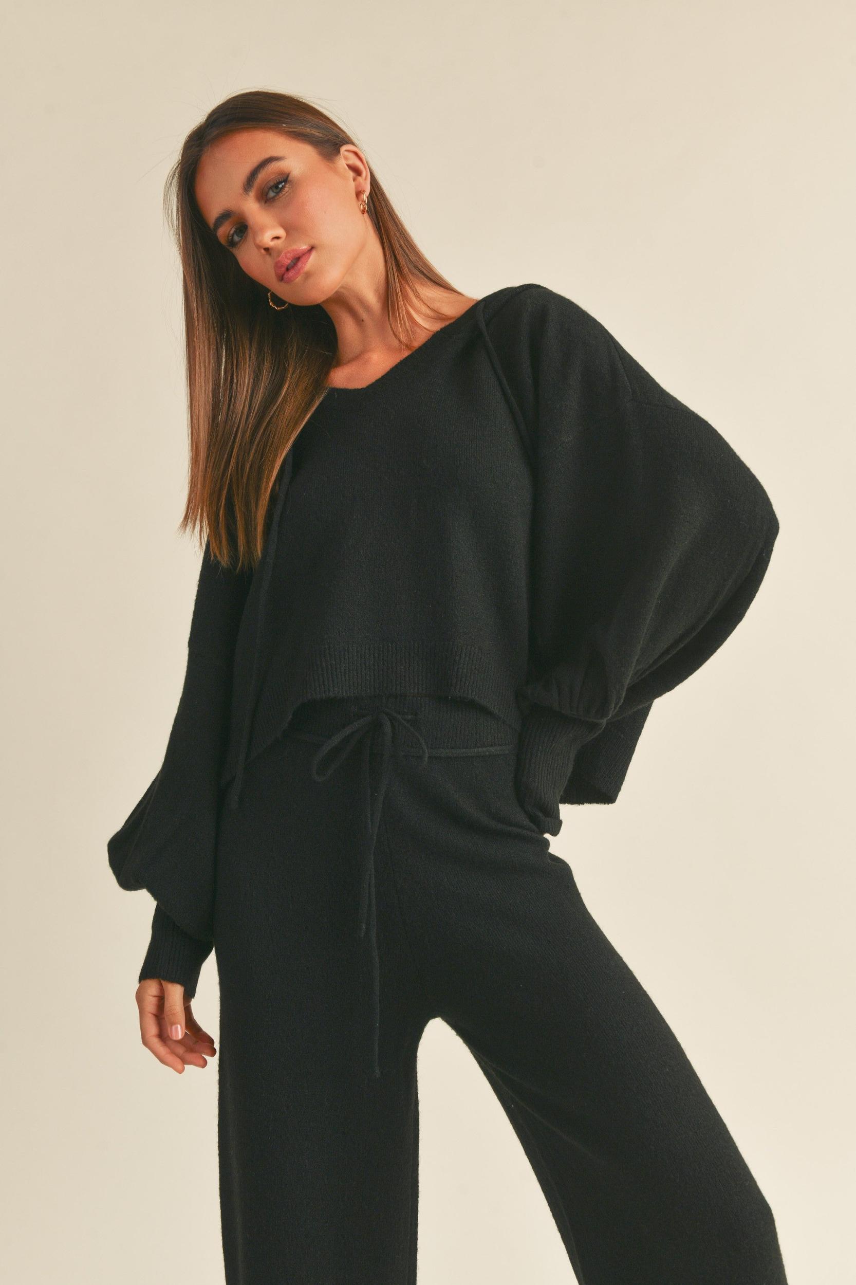 Balloon Sleeve Knit Hoodie Sweater Product Image