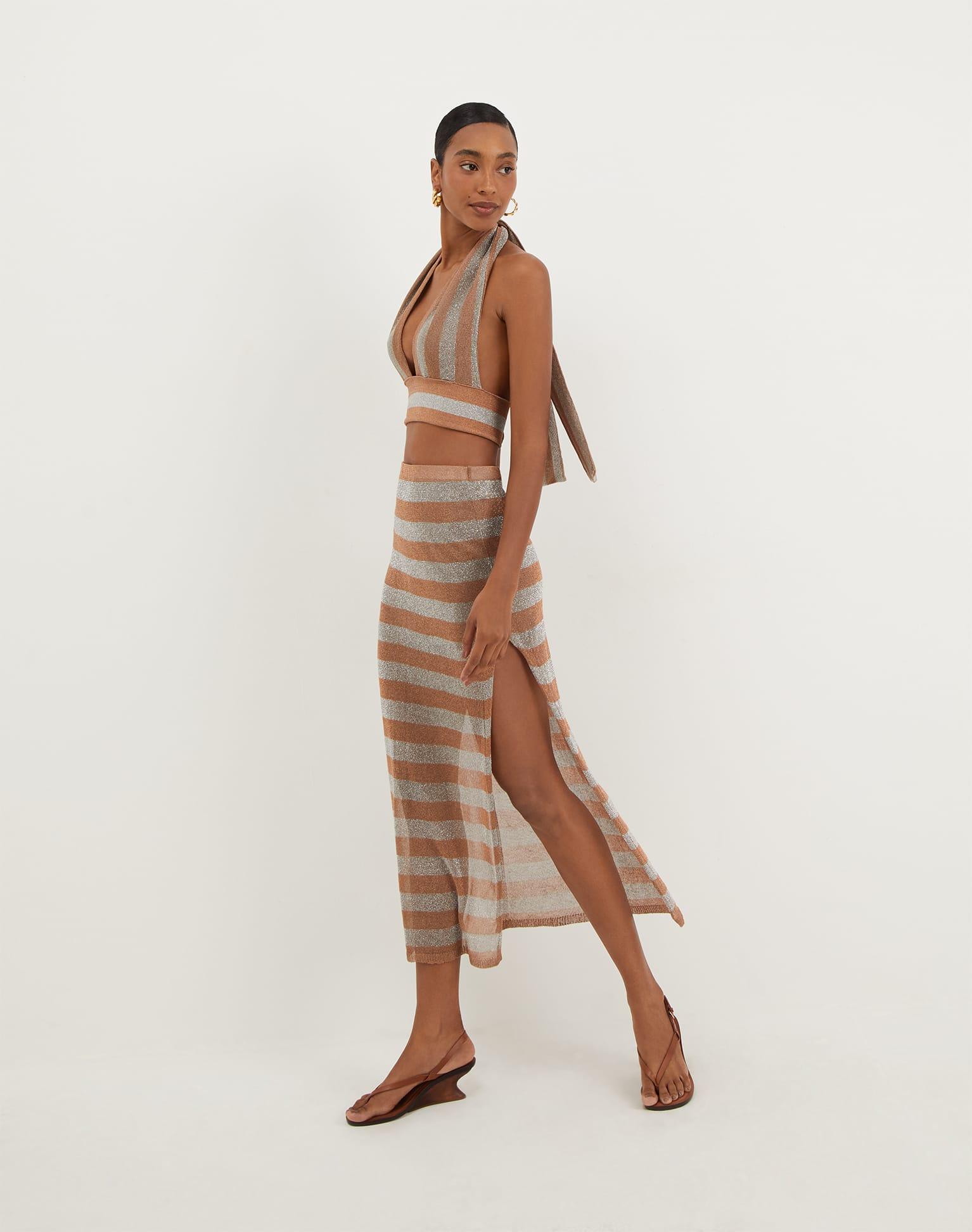 Knit Luna Halter Top - Striped Eclair Product Image