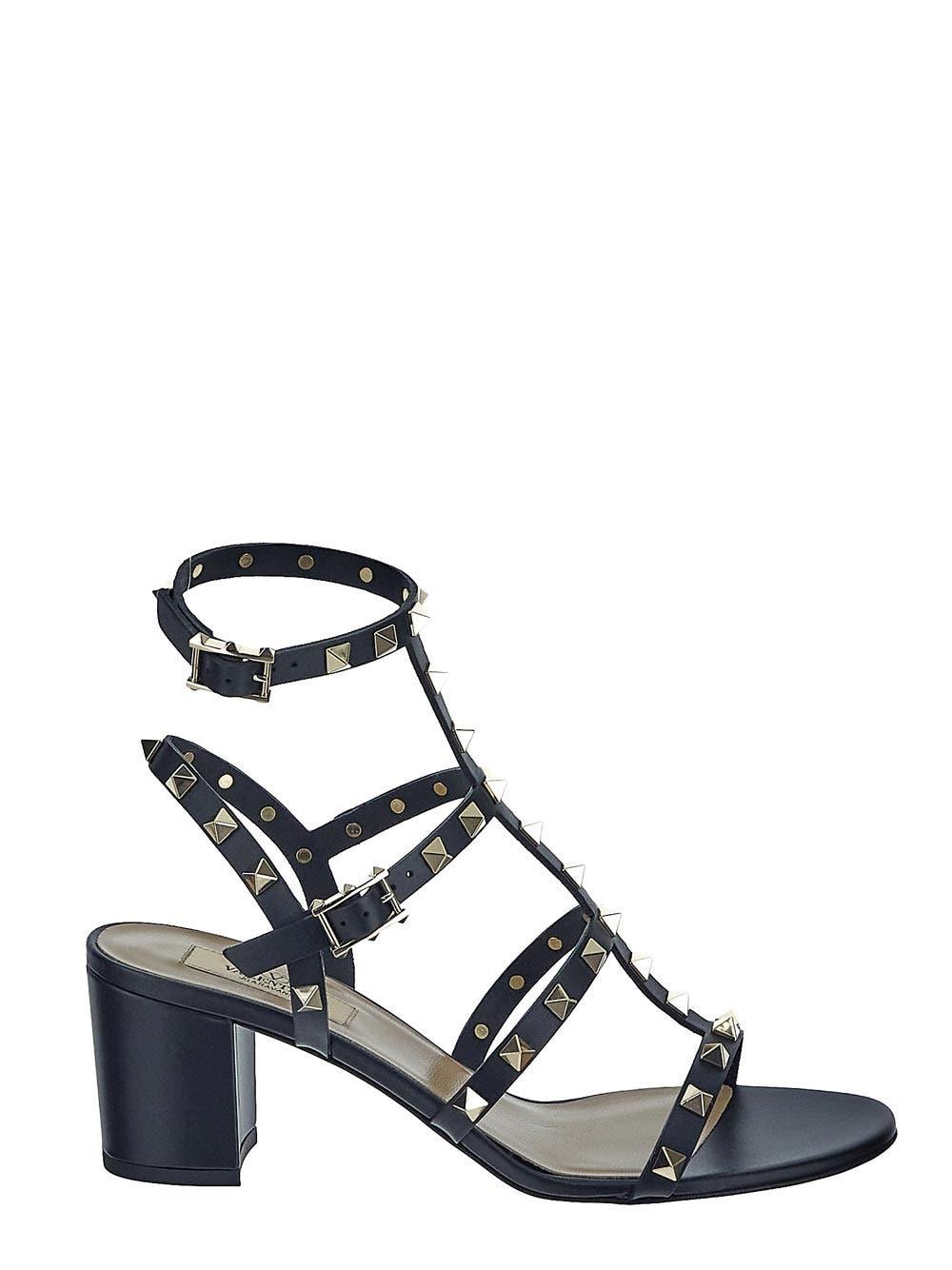 VALENTINO GARAVANI Valentino Rockstud Caged 90 Leather Ankle Strap Sandal In Black Product Image