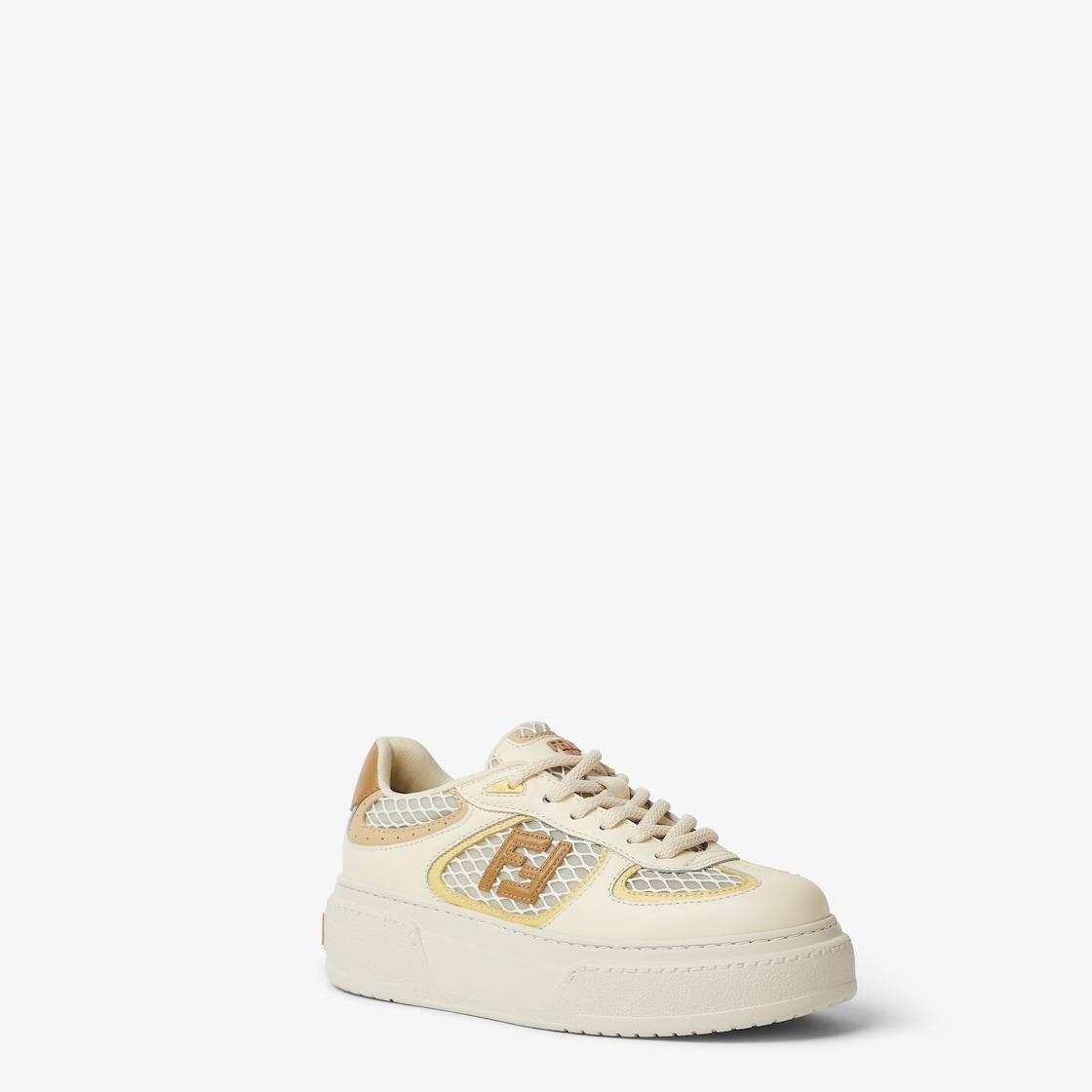 Fendi MatchCream leather and mesh platform low-tops Product Image