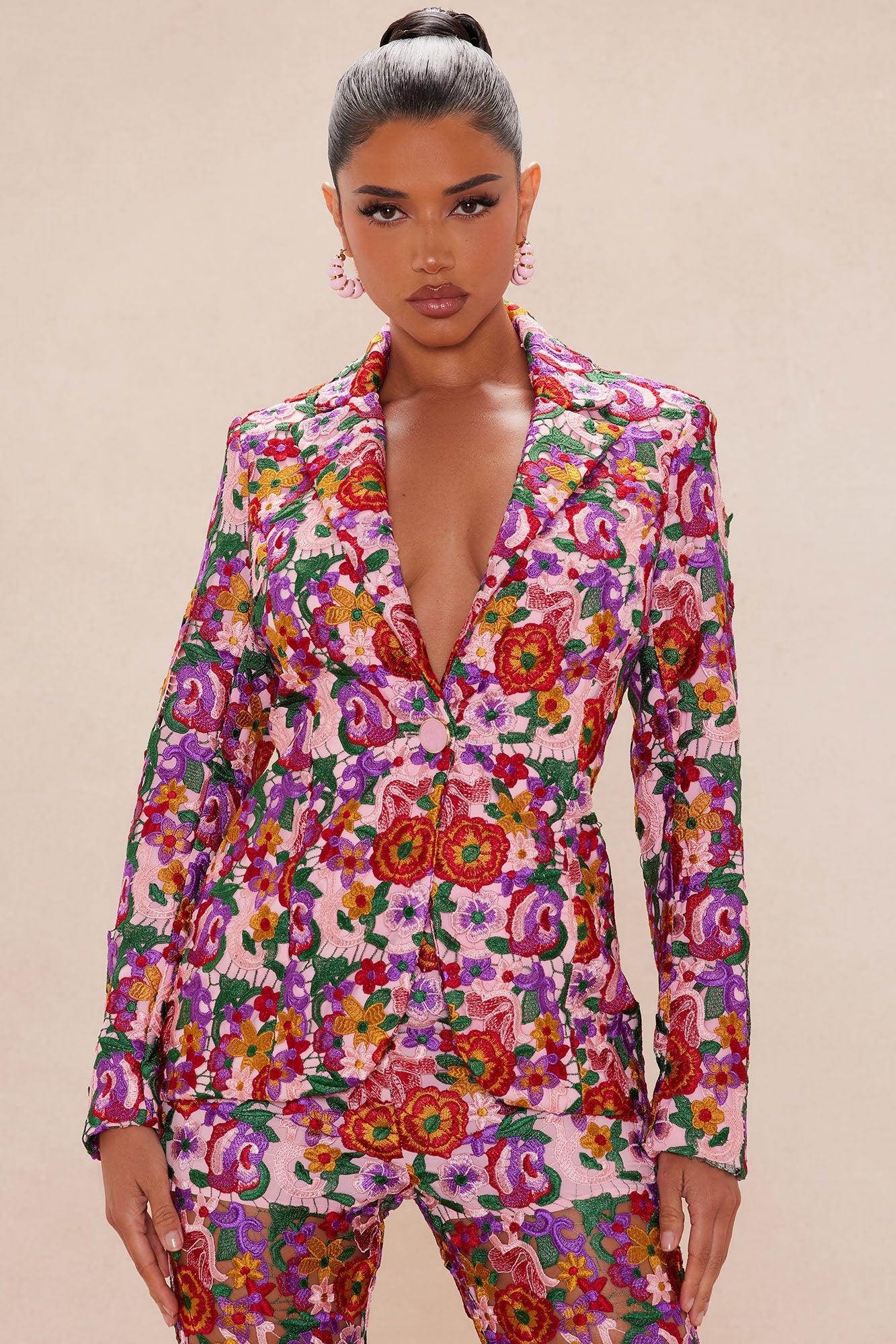 Aubrey Floral Lace Blazer - Pink/combo Product Image