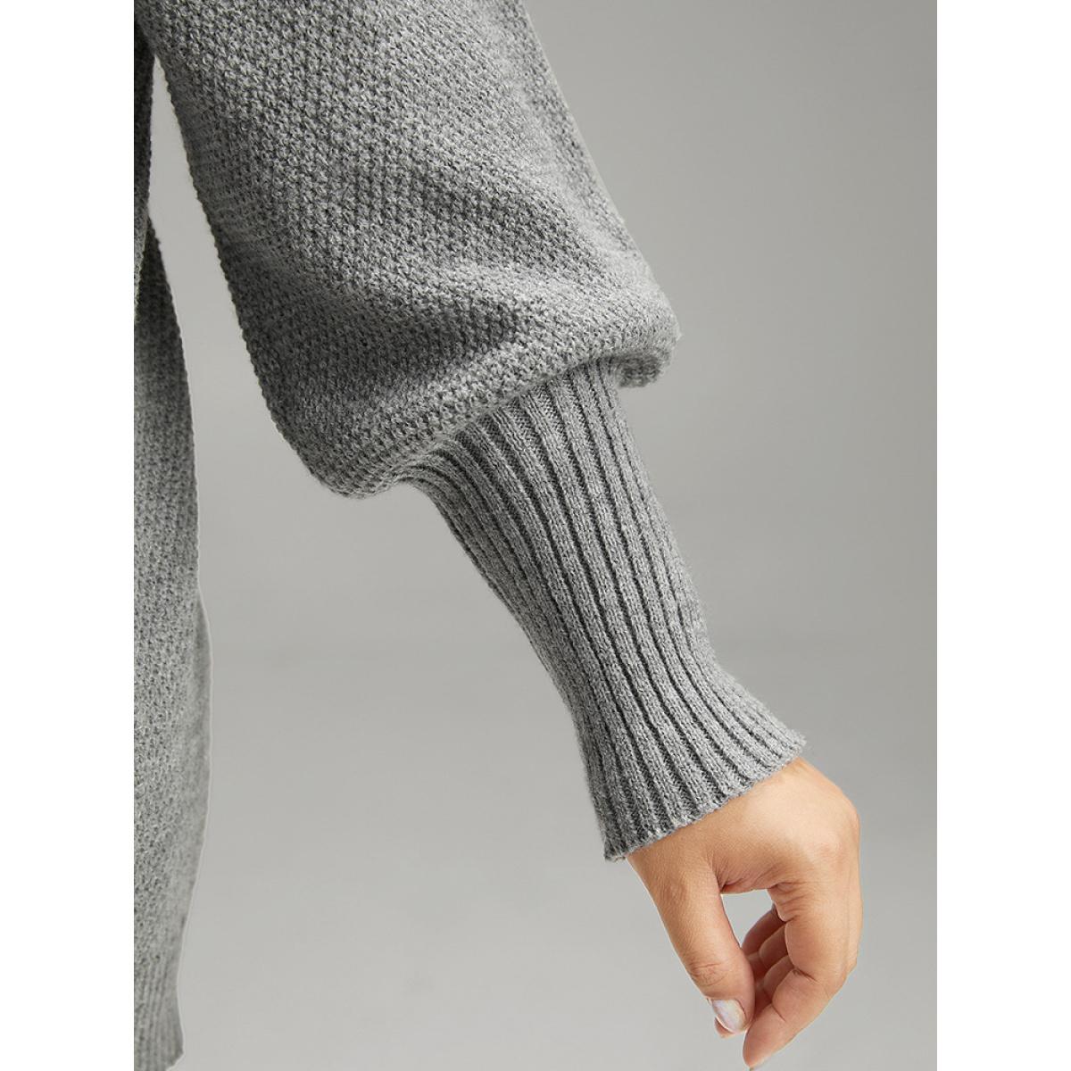 Plus Size Plain Open Front Elastic Cuffs Cardigan DarkGray Women Casual Loose Long Sleeve Dailywear Cardigans BloomChic 12/L Product Image