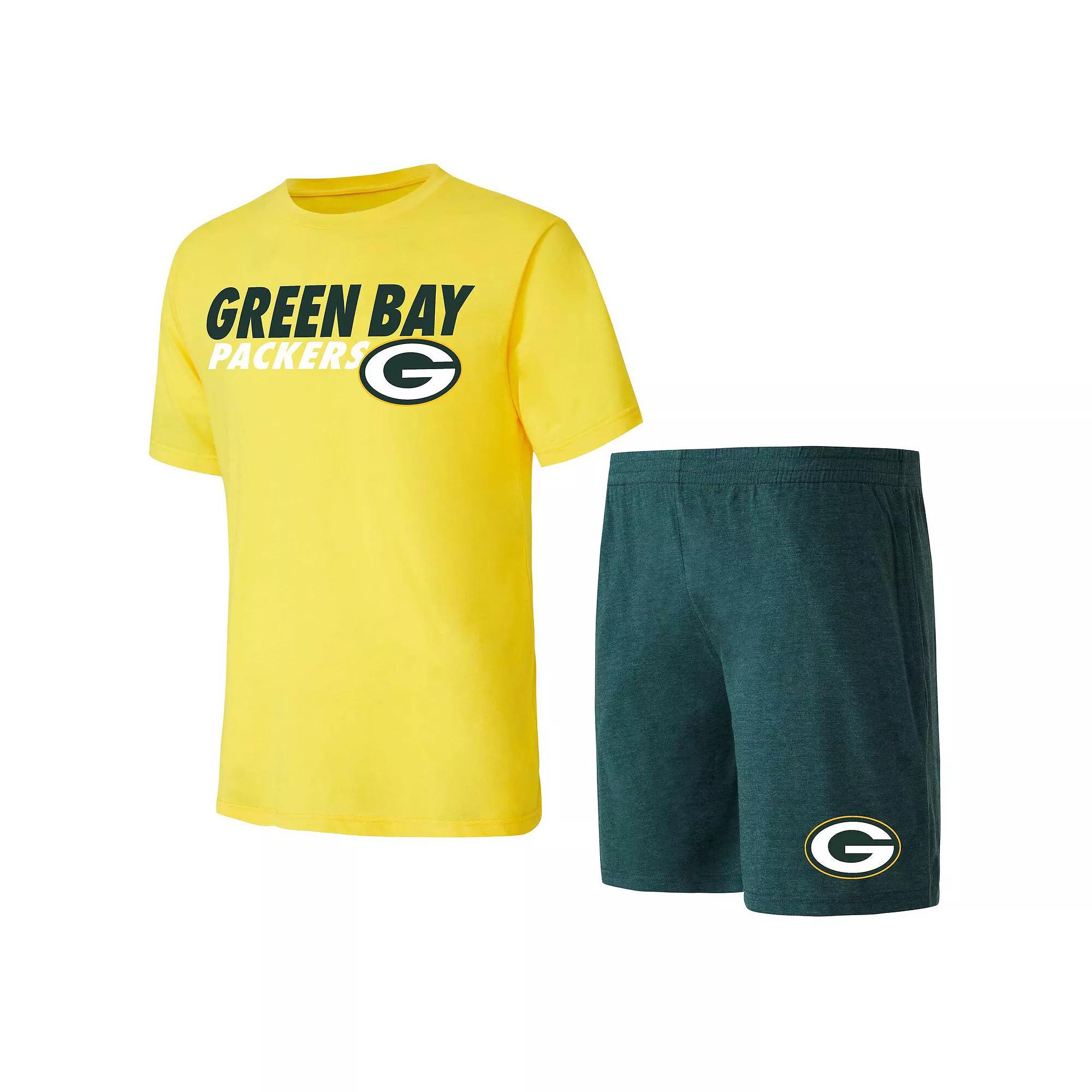 Men's Concepts Sport Green/Gold Green Bay Packers Meter T-Shirt & Shorts Sleep Set, Size: 2XL Product Image
