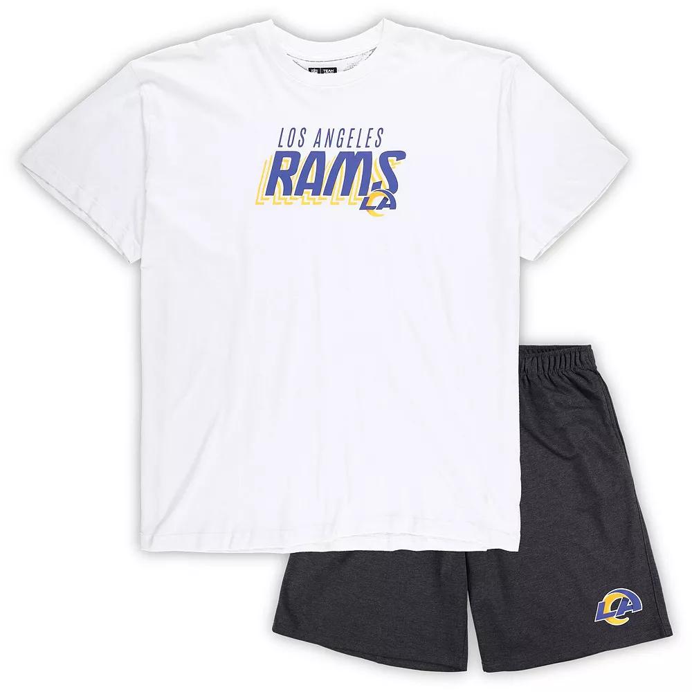Men's Concepts Sport White/Charcoal Los Angeles Rams Big & Tall T-Shirt and Shorts Set,  Product Image