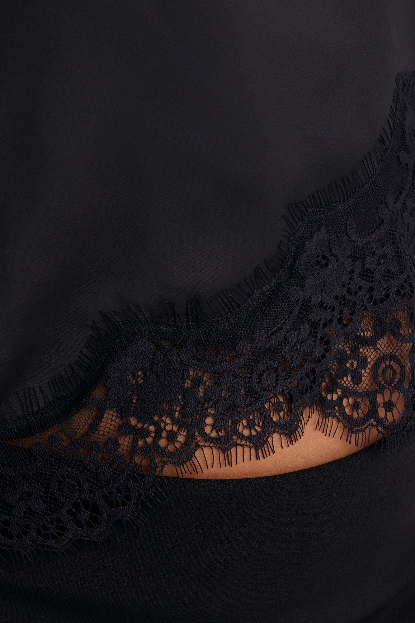 Pretty Poison Lace Trim Satin Tube Top - Black Female Product Image