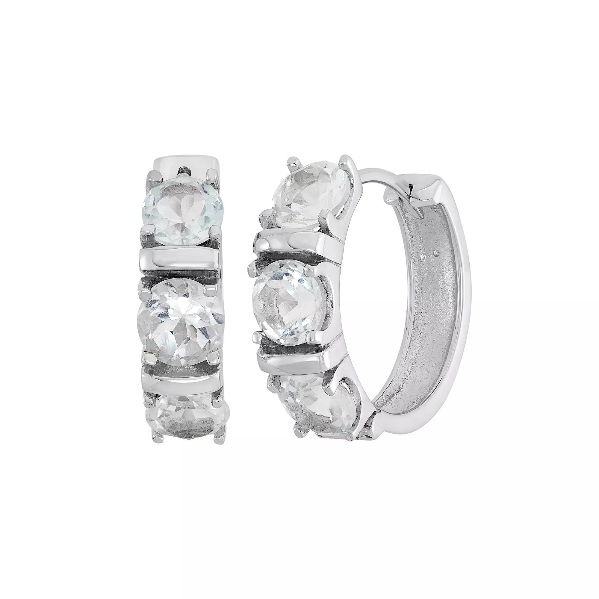 Jewelexcess White Topaz Sterling Silver Hoop Earrings, Womens Product Image