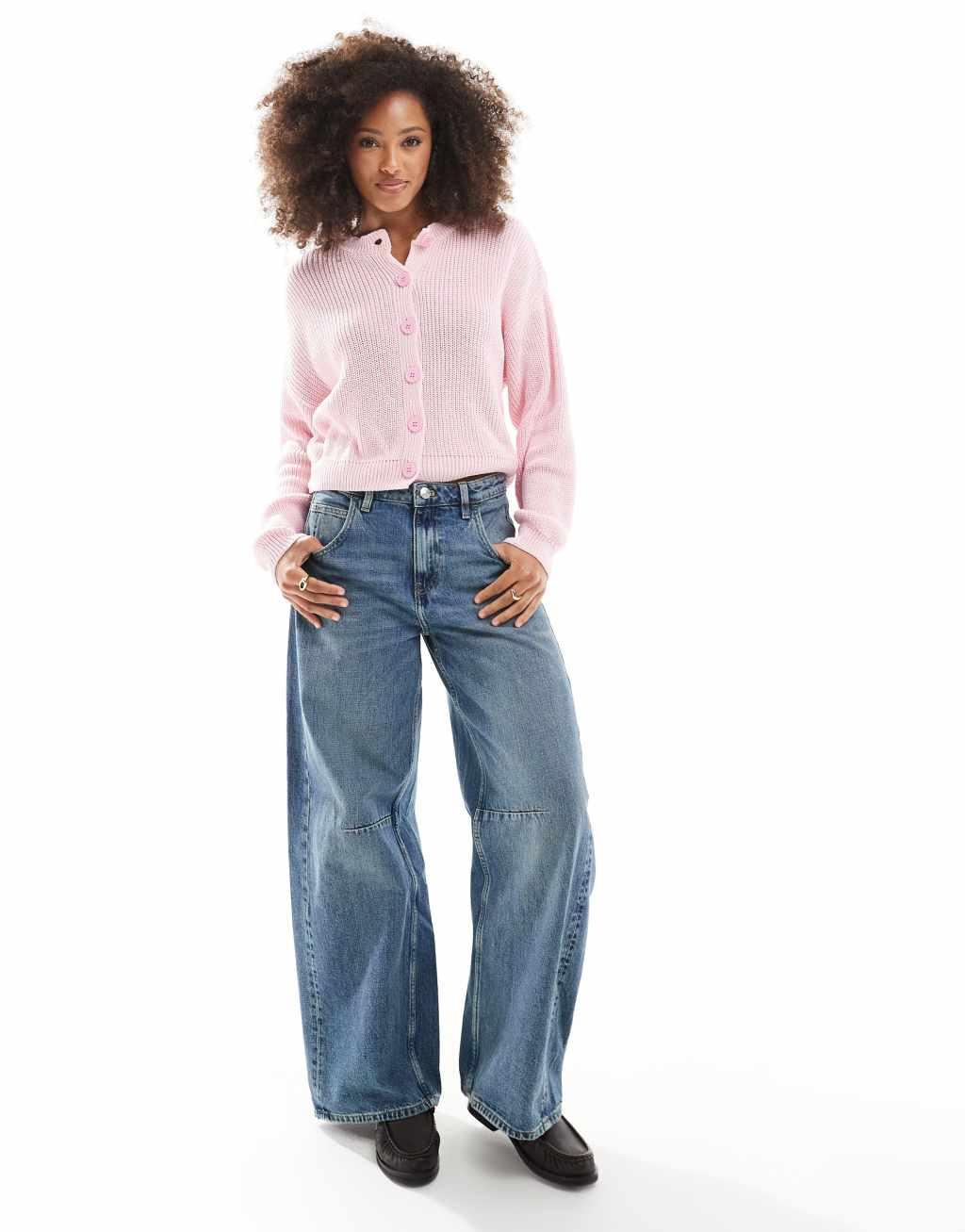 ASOS DESIGN batwing knitted cardigan in soft pink Product Image