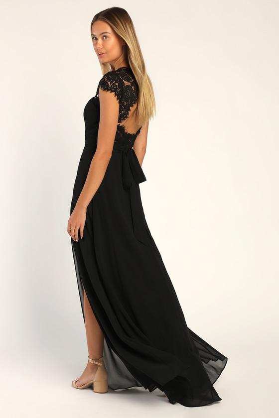 Momentous Moments Black Lace Backless Maxi Dress Product Image